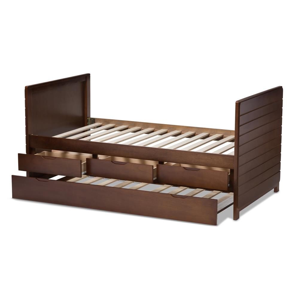 Baxton Studio Linna Walnut Twin Wood Trundle Bed in the Beds