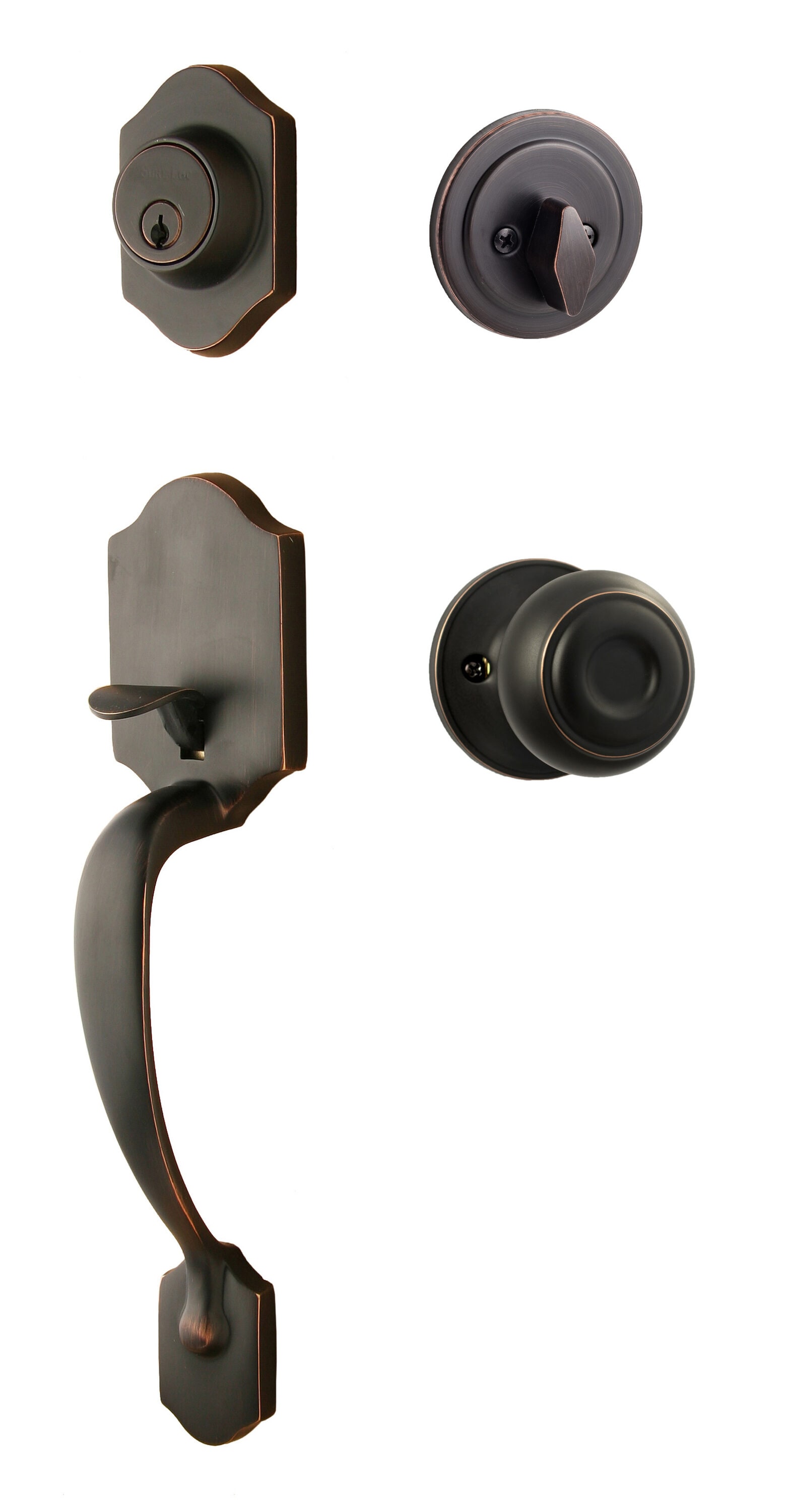 Sure-Loc Hardware CR507-JN 11P SureLoc Coral Vintage Bronze Single-Cylinder Deadbolt Universal Exterior Keyed entry Door Handle