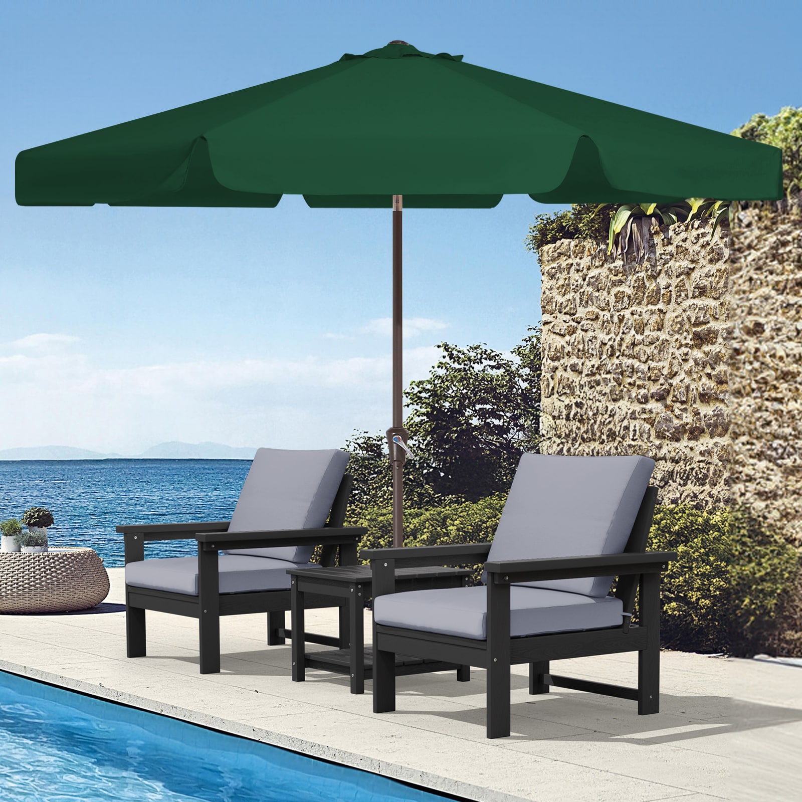 VOUA 9CBZZS-LV 9-ft Iron Green Push-button Tilt Market Patio Umbrella