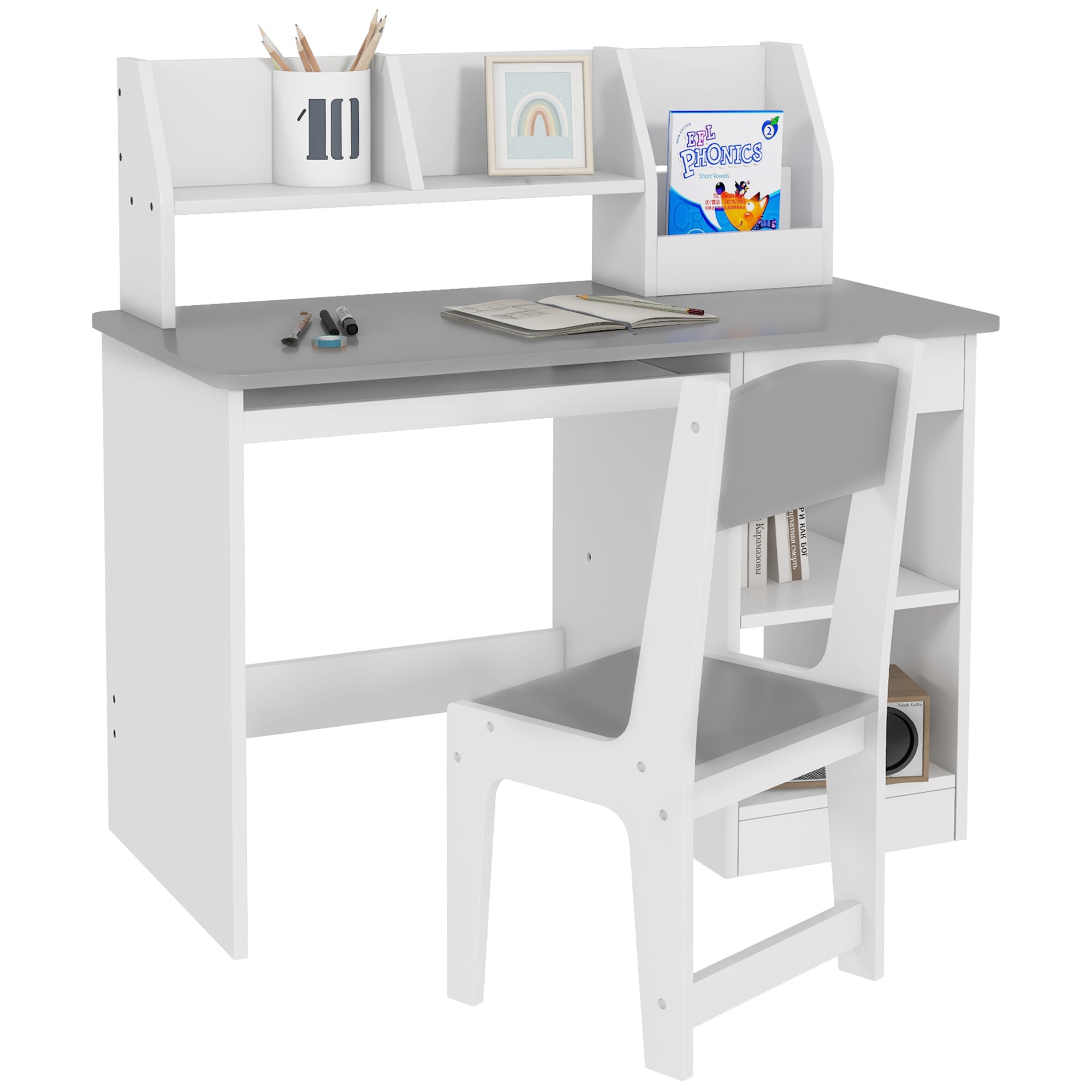 Flynama Kids' Study Desk and Chair Set 35.4-in Gray Modern/Contemporary Student desk with Chair Hutch Included