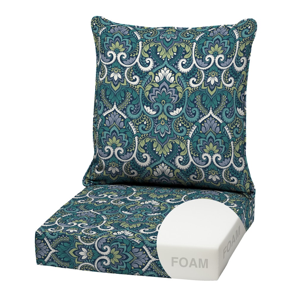 ARDEN 24.0-in x 22.0-in Sapphire Aurora Blue Damask Deep seat patio chair cushion