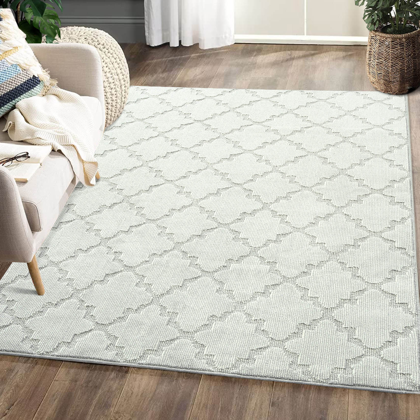 Garvee YXY-LO-PHO-0XUA5CZC 11 x 15 (ft) Loomed Polyester Beige Gray Rectangular Indoor Geometric Mid-Century Modern Machine washable Area rug