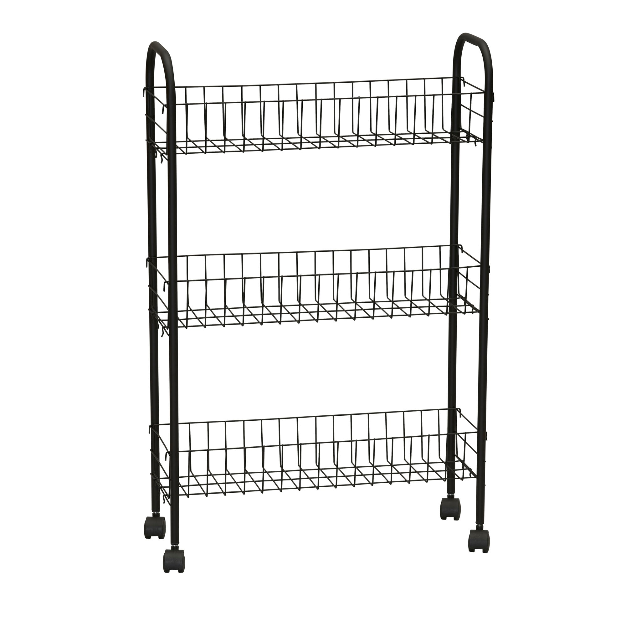 Household Essentials Black Metal Base with Cast aluminum Rolling Kitchen Cart ( 7-in x 20-in x 30-in ) #7015-1