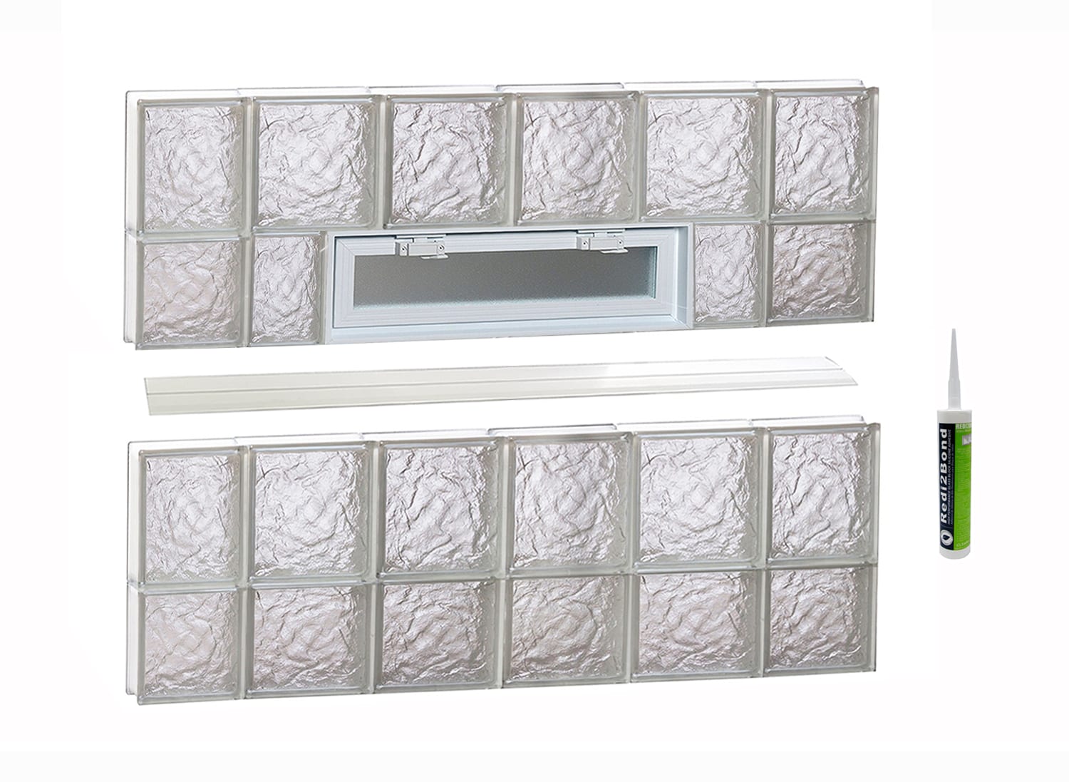 REDI2SET V4428IS Ice Glass 42-1/2-in x 27-in Frameless Replacement Vented Glass Block Window
