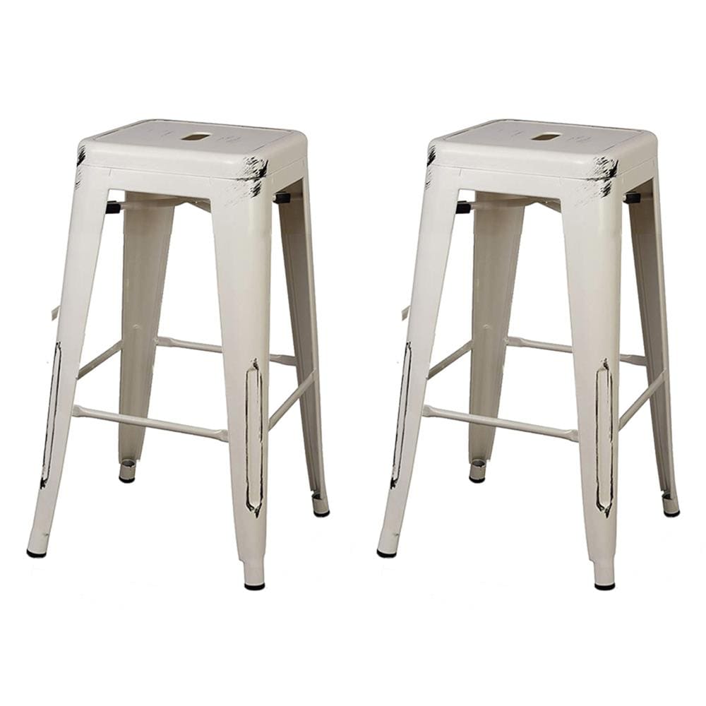 24'' Industrial Style Antique White Metal Restaurant Stool for Indoor 