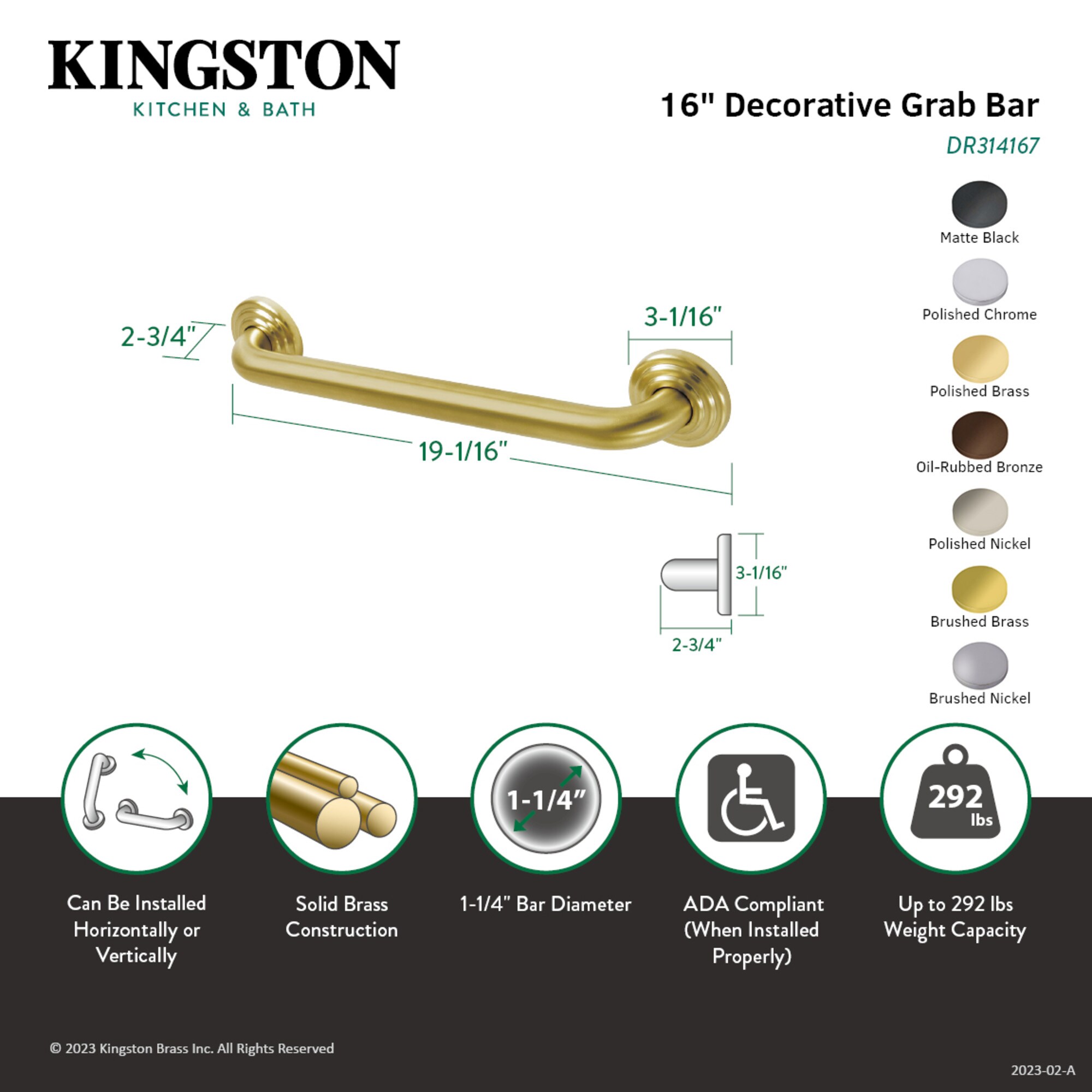 Elements of Design EDR314162 Grab-Bars - View #2