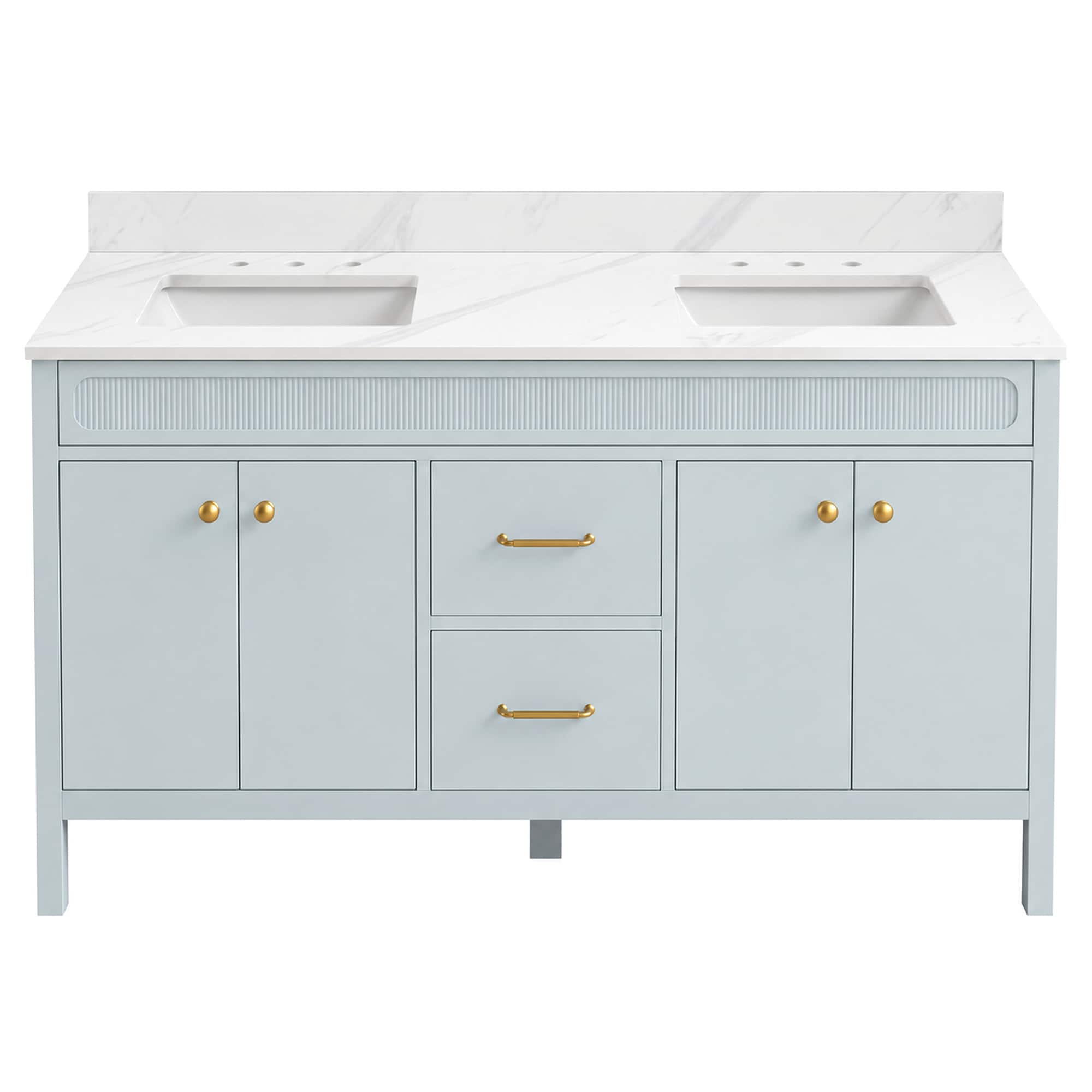 WonderLand Viana 60-in Ice Mint Undermount Double Sink Bathroom Vanity with Calacatta Lumus Engineered Marble Top