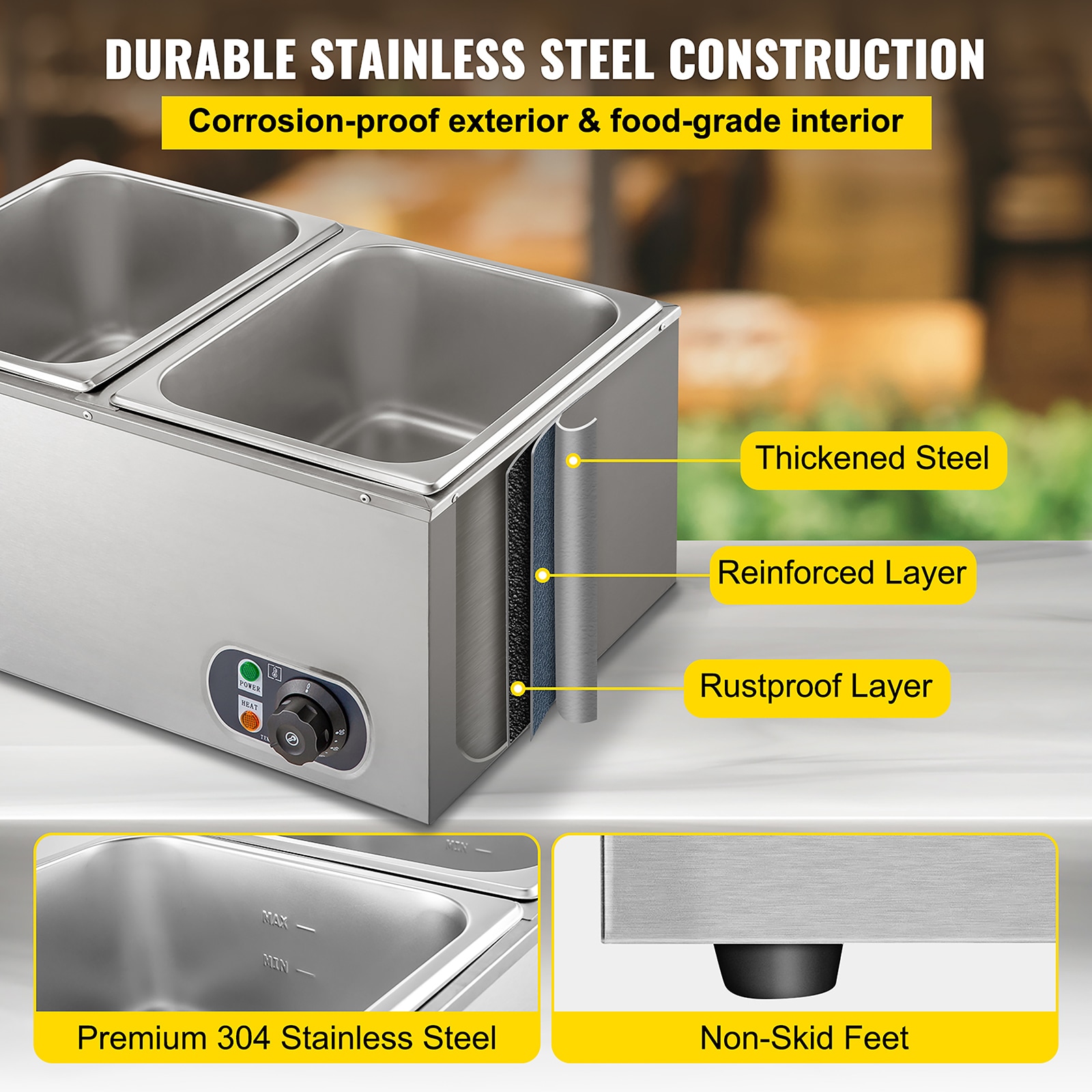 1200w Commercial Food Warmer With Dual 7l Pots Countertop Steam Soup  Kitchen for sale online