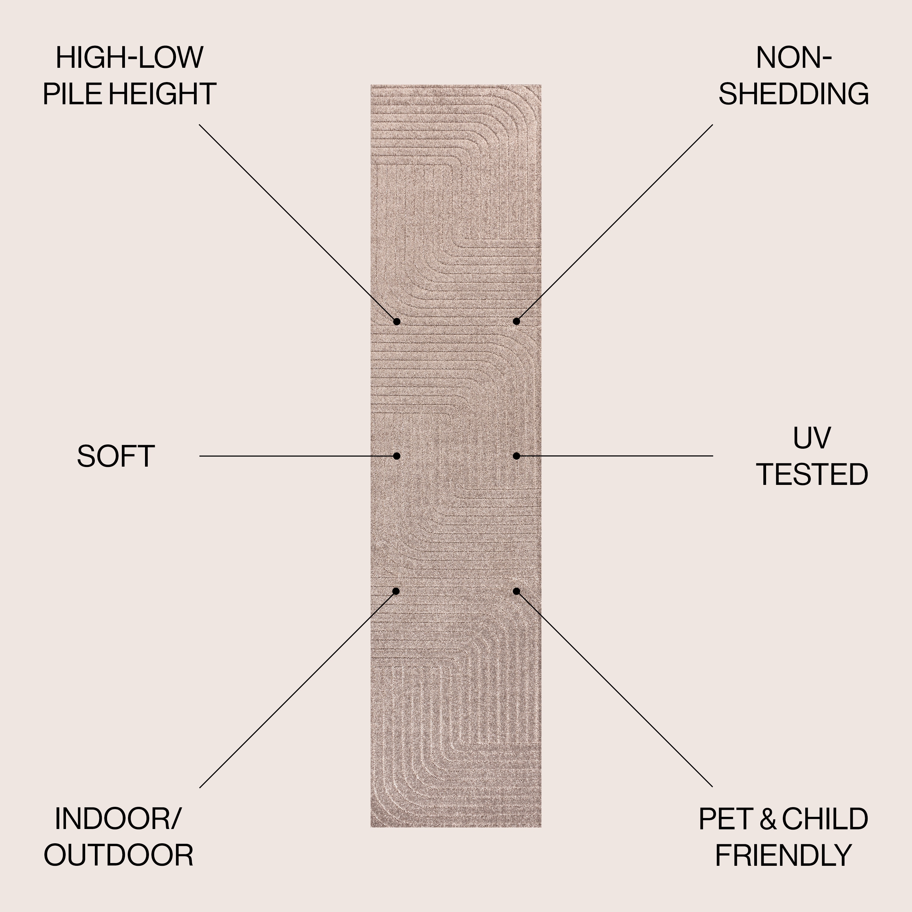 Light Taupe 2 x 8 Reversible Synthetic Stripe Runner Rug