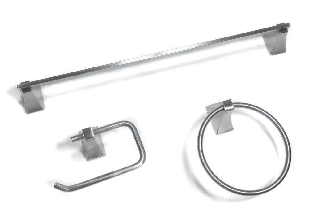 Paradise Bathworks 64828 3 -Piece Shangri-La Satin Nickel Decorative Bathroom Hardware Set Towel Bar, Toilet Paper Holder, Towel Ring Included