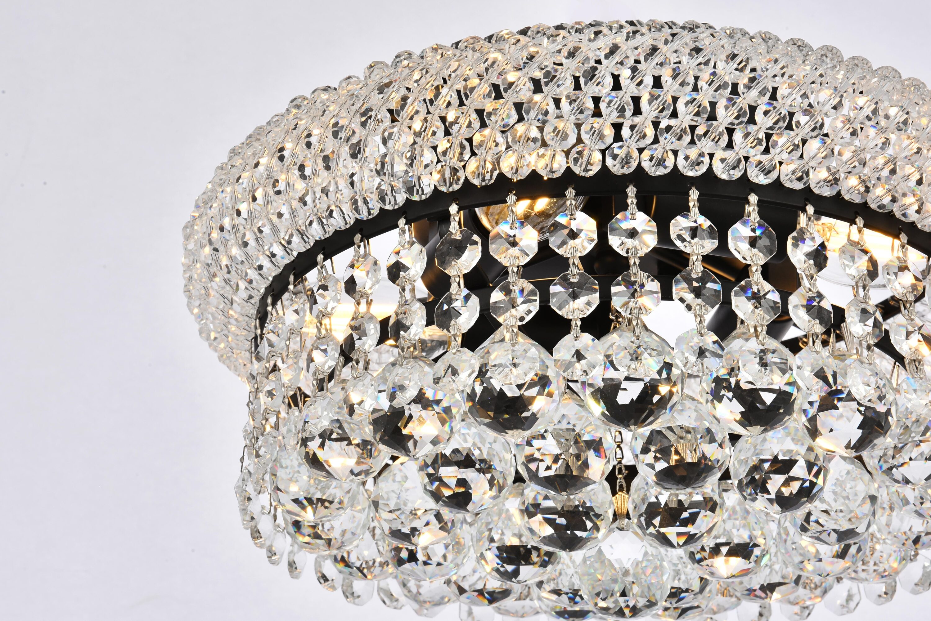 Primo 12-Inch Black and Crystal Flush Mount Light Fixture