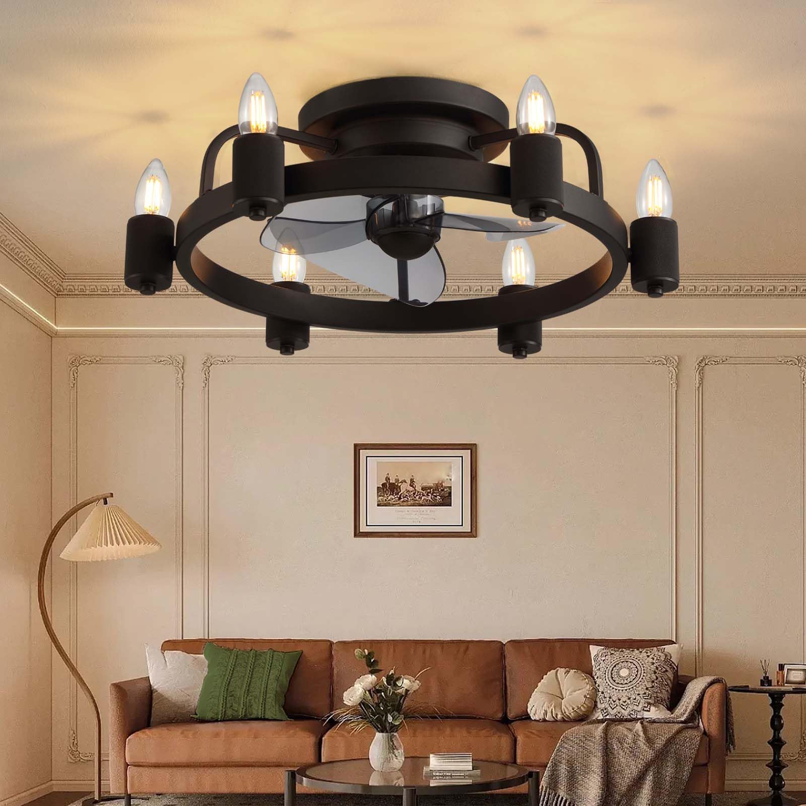 SILJOY D102-BK Flush mount Ceiling Fan with Light and Remote Control Include