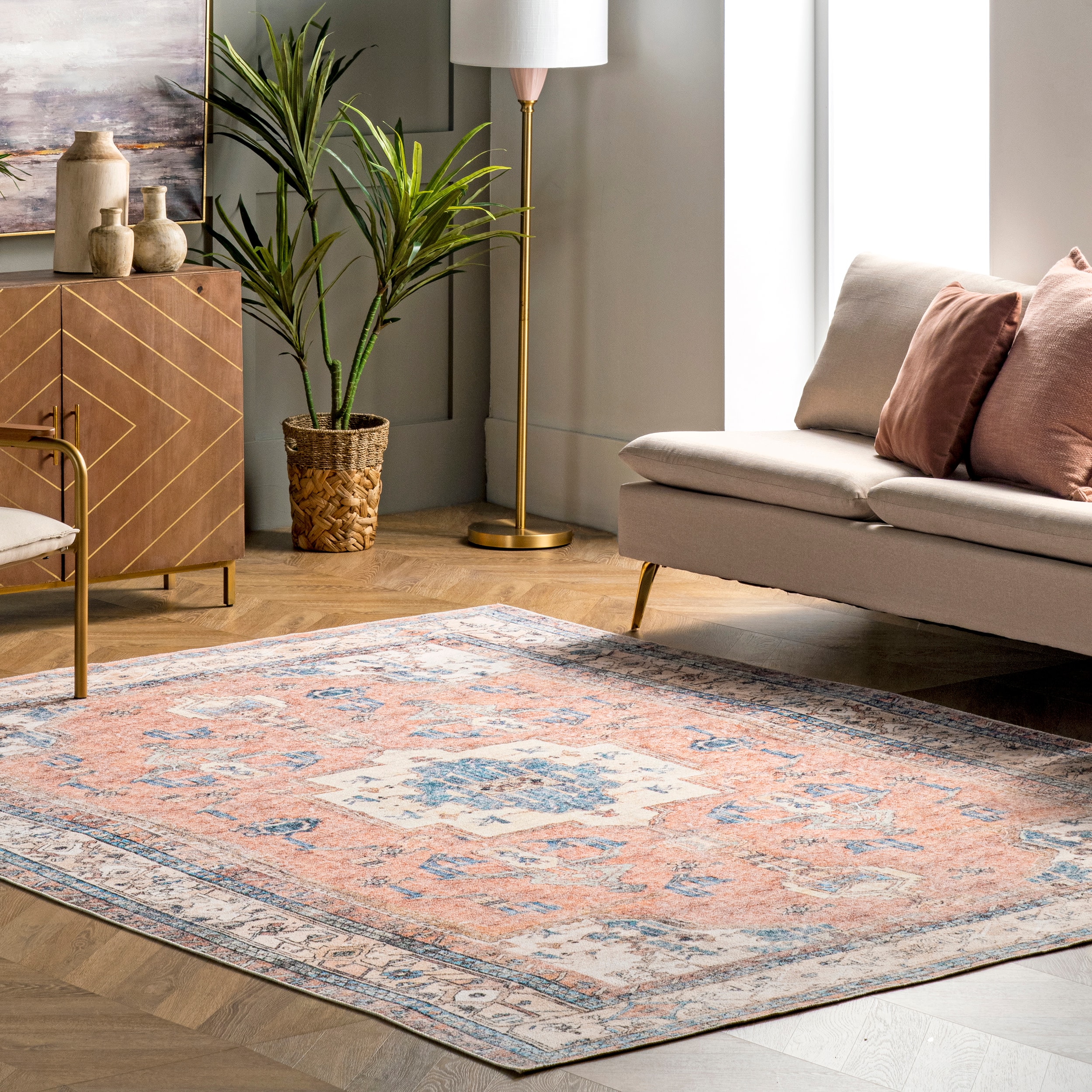 nuLOOM HJAU18A-508 Aurora 5 x 8 (ft) Loomed Polyester Multi Rectangular Indoor Medallion Machine washable Area rug