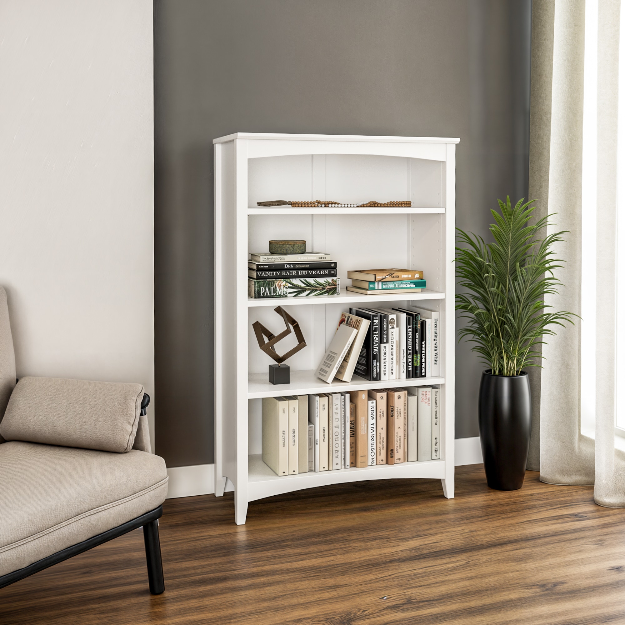 Camaflexi SHK353 Shaker Style White Wood 4 -Shelf Bookcase ( 30-in W x 48-in H x 13-in D ) Finished