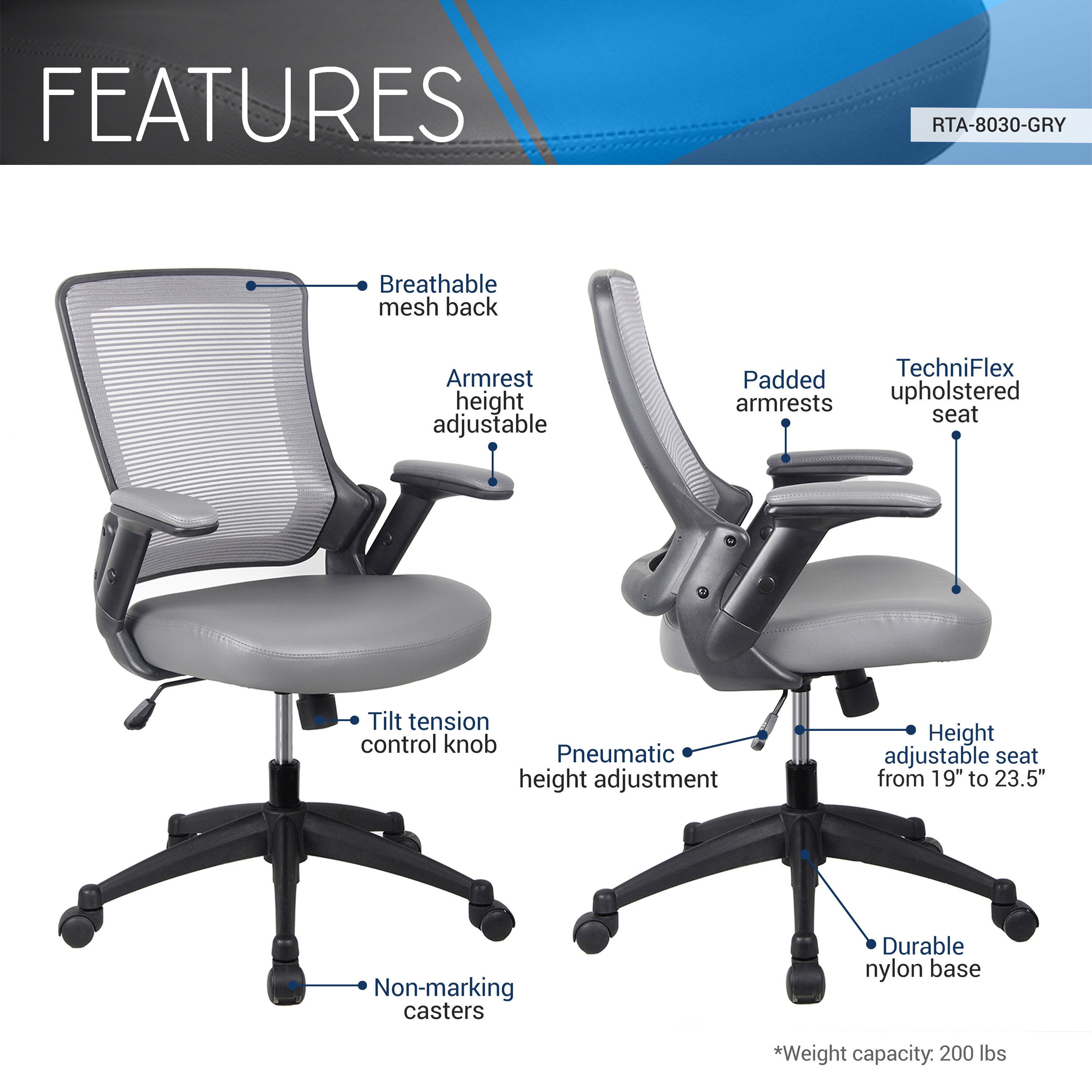 Techni Mobili RTA-8030-GRY Office-Chairs - View #4