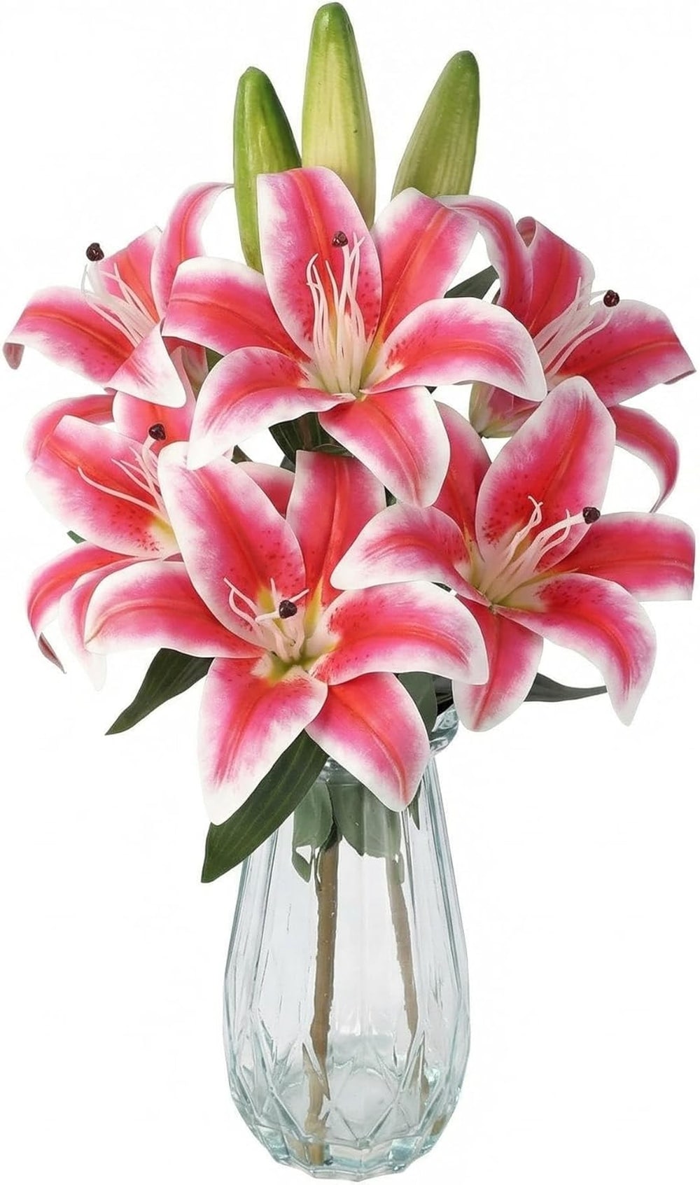 GAOMON Rose Red 6-Heads Faux Lily with Vase for Home Office Wedding Decor