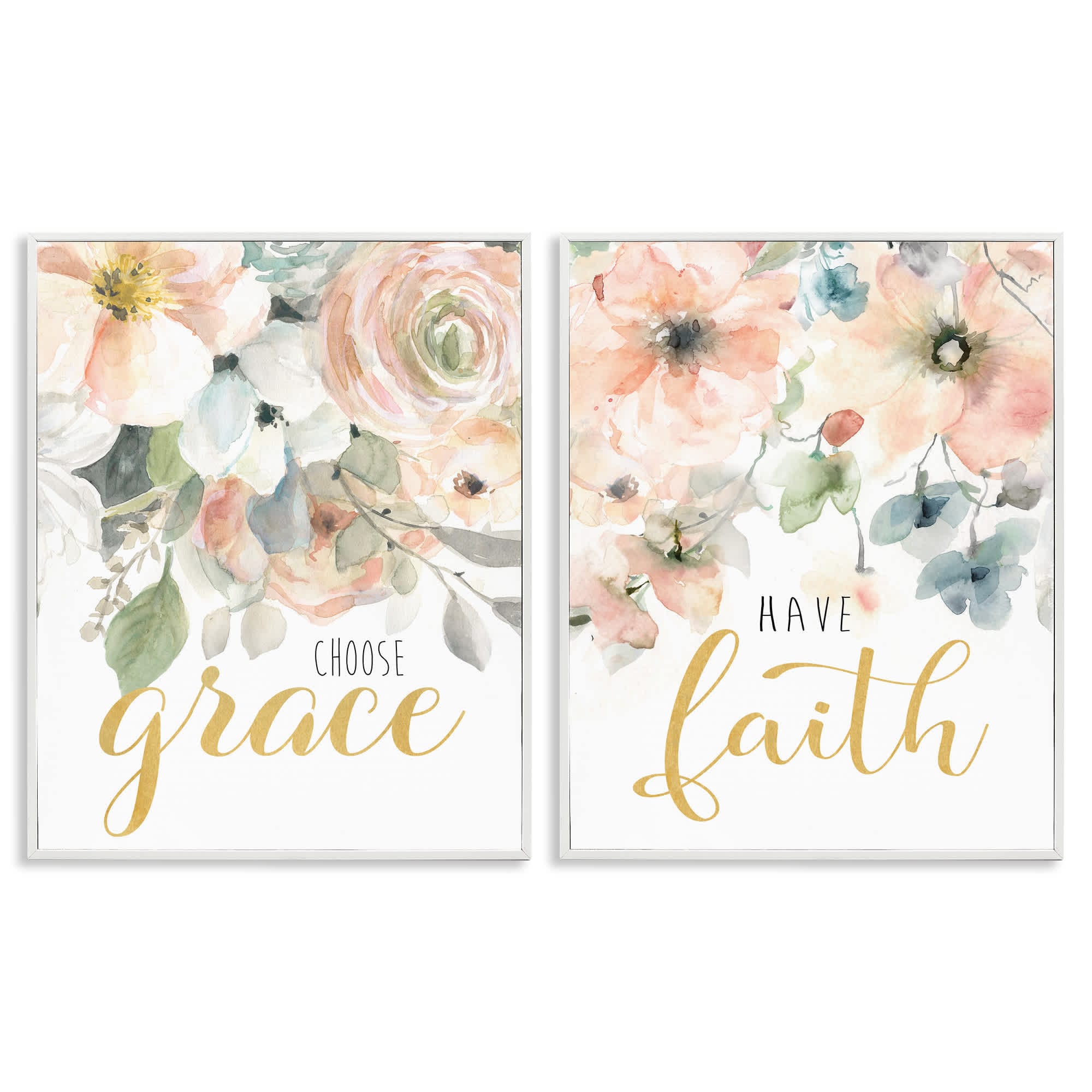 Stupell Industries B2-739-WFR-2PC-11X14 Spiritual Phrases on Florals 2 Piece White Framed Giclee Art Set By Carol Robinson 11 x 14