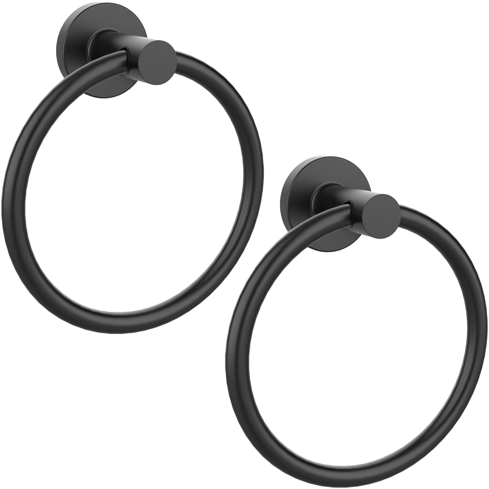 Aoibox  2 Pack Matte Black SUS304 Stainless Steel Hand Towel Ring Wall Mounted Rotating Round Bathroom Hanger for Bathroom Use