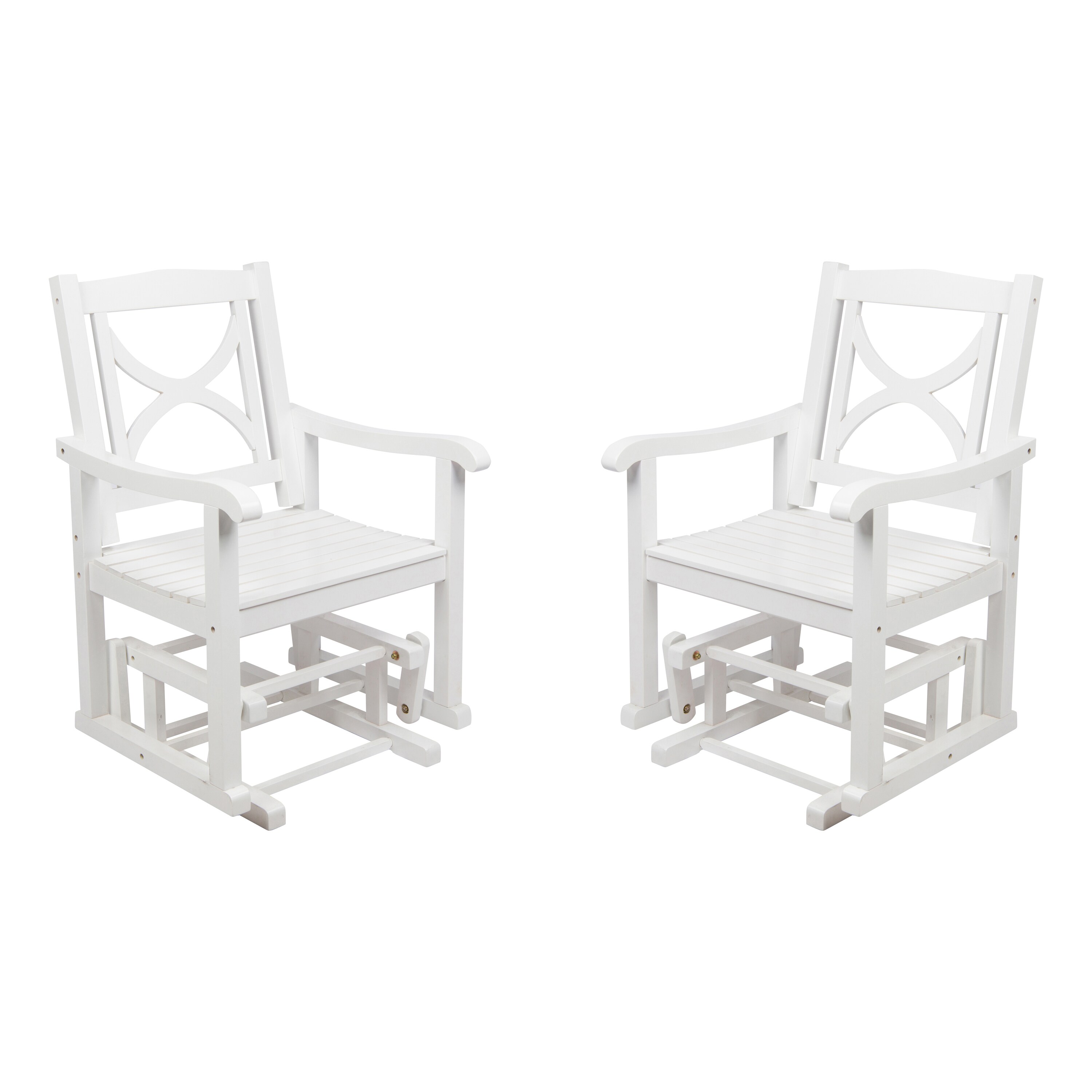 Shine Company KT4221WT-2 Set of 2 White Wood Frame Glider Recliner Chair with Slat Seat
