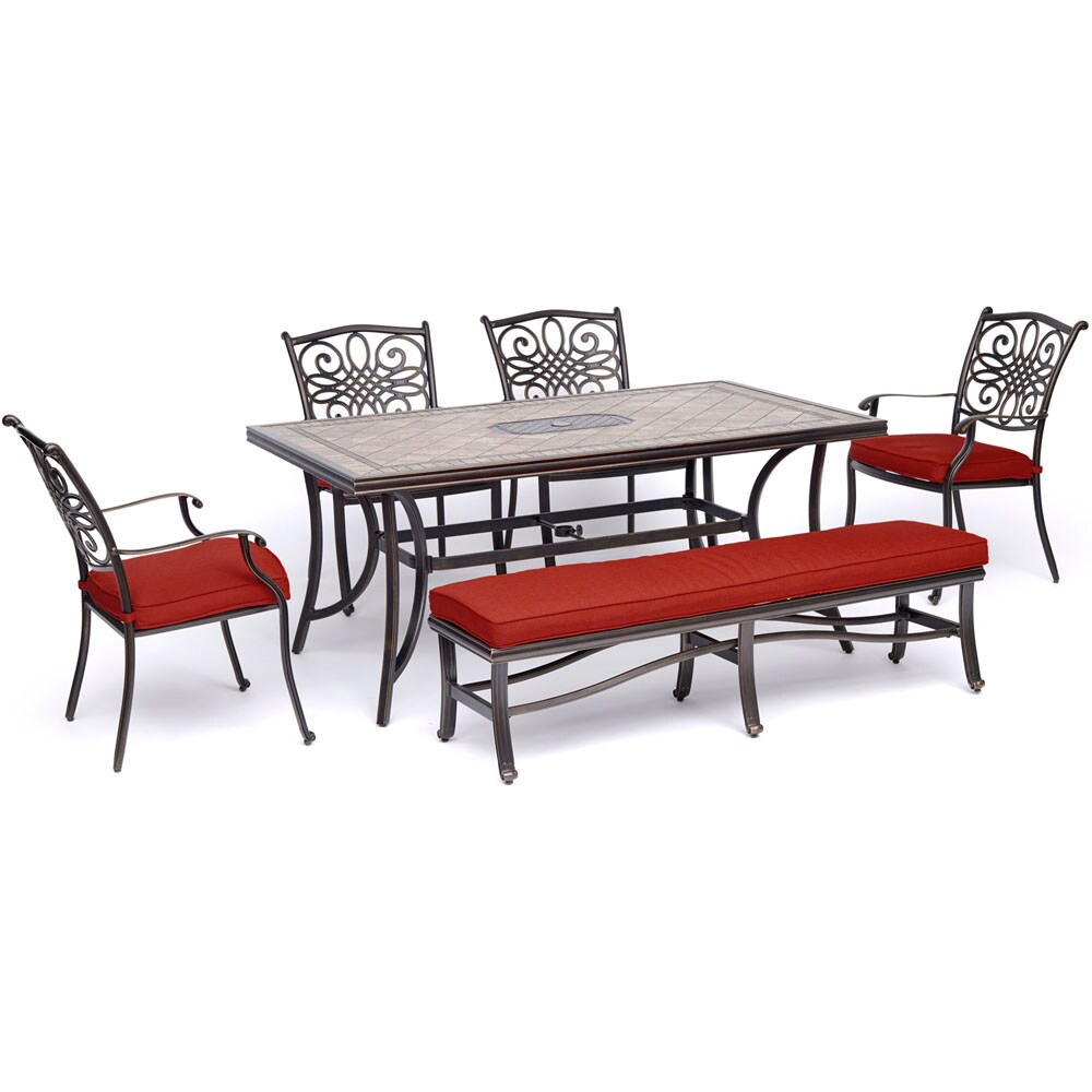 Hanover MONDN6PCBN-RED Monaco 6-Piece Red Patio Dining Set with Red Cushions