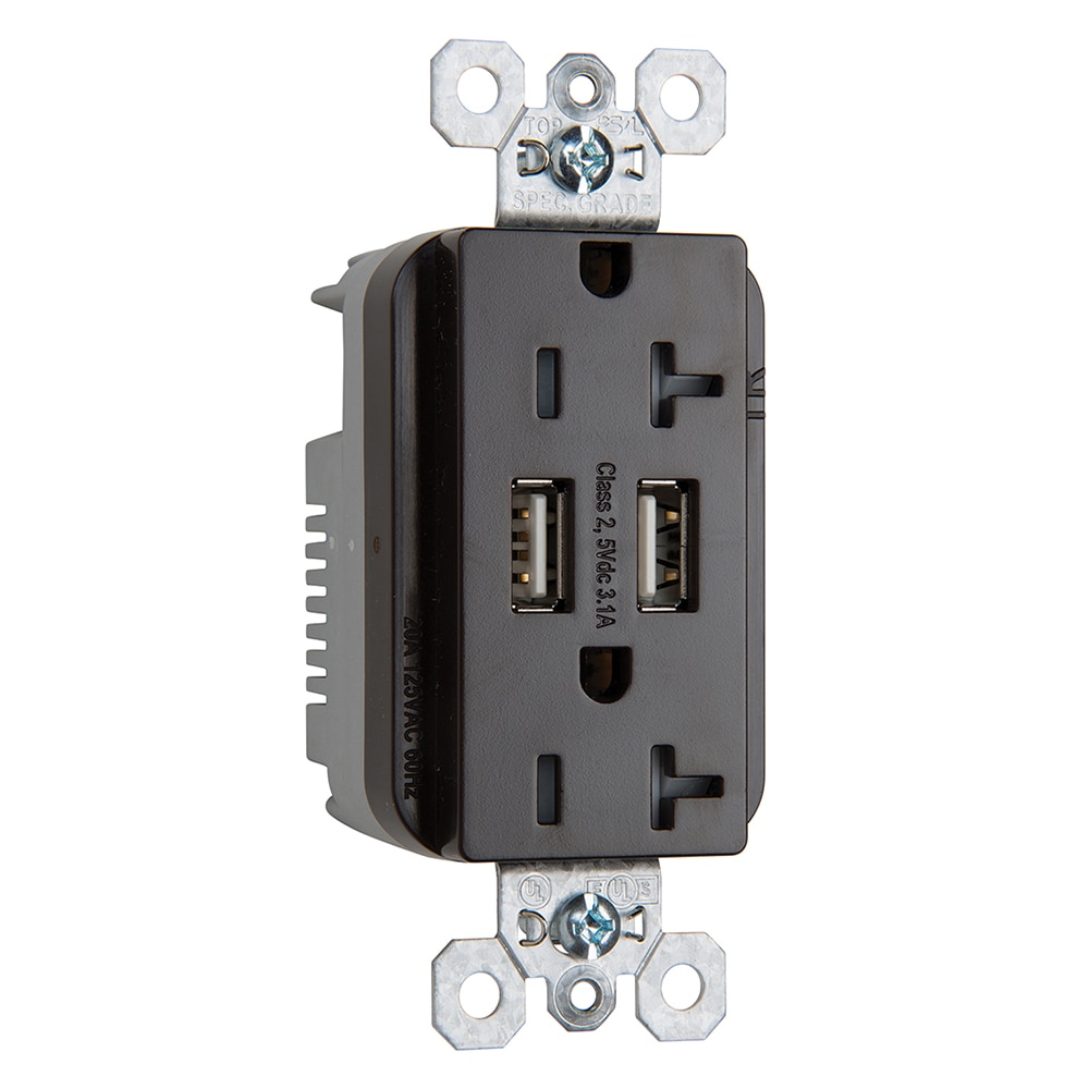 Legrand TR5362USB Pass and Seymour 20-Amp 125-volt Tamper Resistant Commercial Decorator USB Outlet Dual Type A, Brown