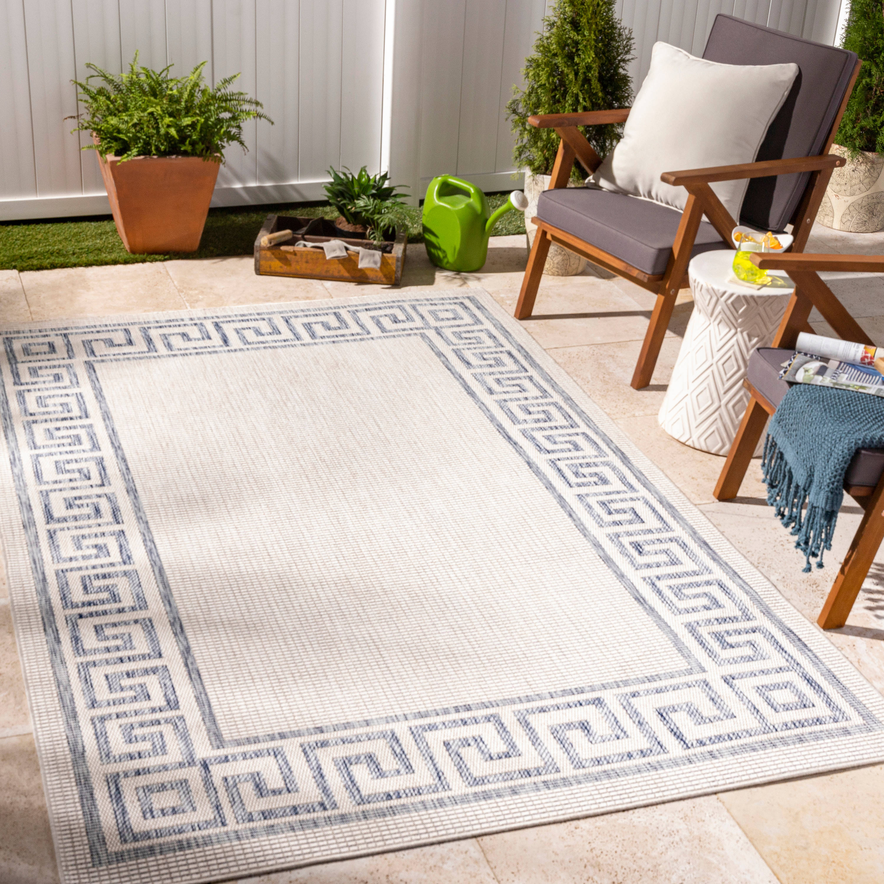 Livabliss TRG2379-679 Tuareg 7 x 9 (ft) Polypropylene Gray Rectangular Indoor/Outdoor Border Oriental Area rug