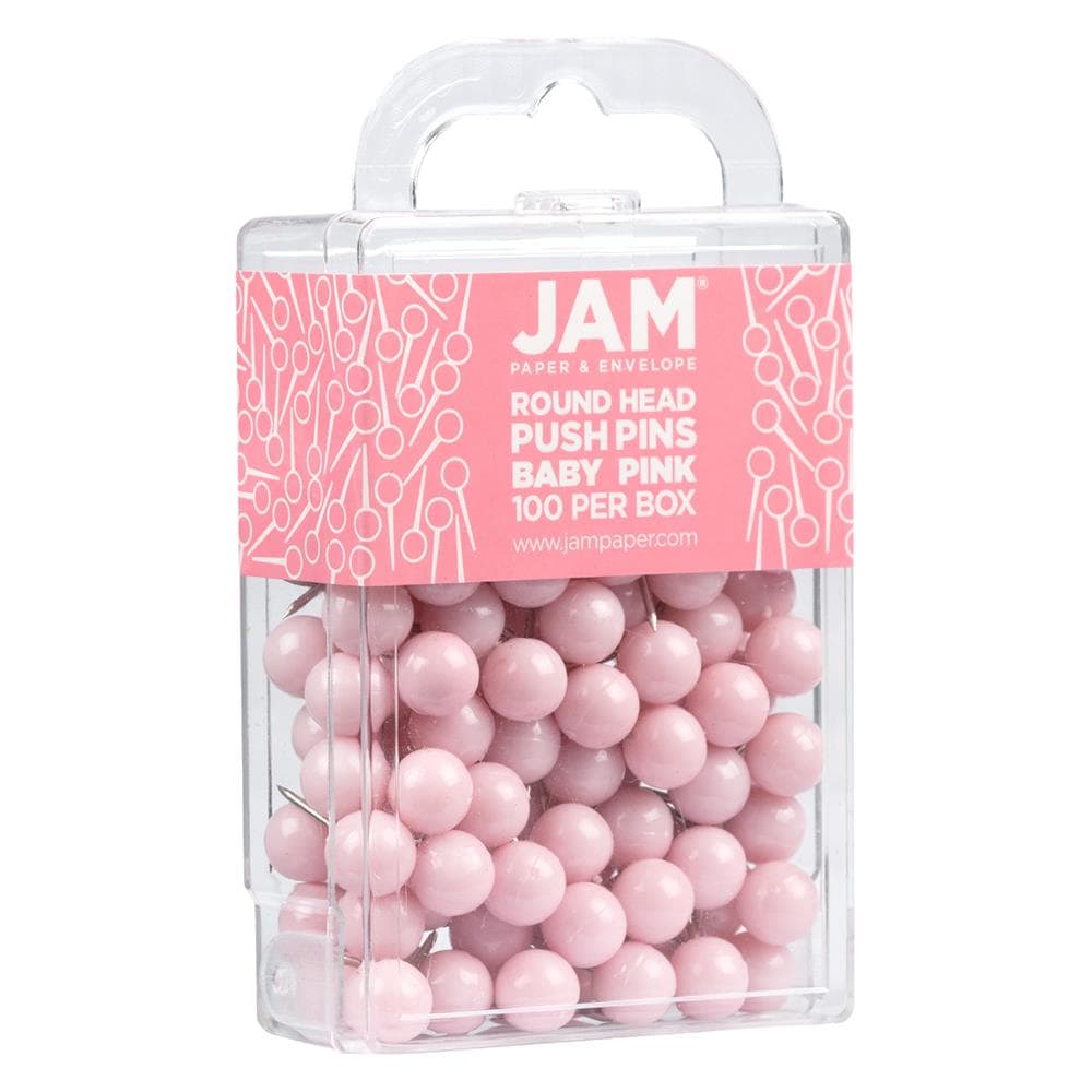 JAM PAPER Colorful Push Pins - Round Head Map Thumb Tacks - White Pushpins  - 100/Pack