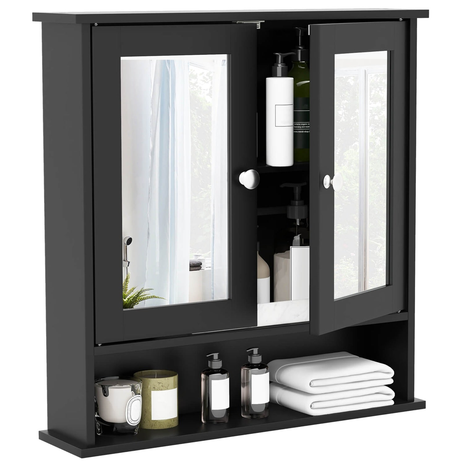 Costway  Wall Mount Mirror Cabinet Bathroom Medicine Cabinet Organizer Black