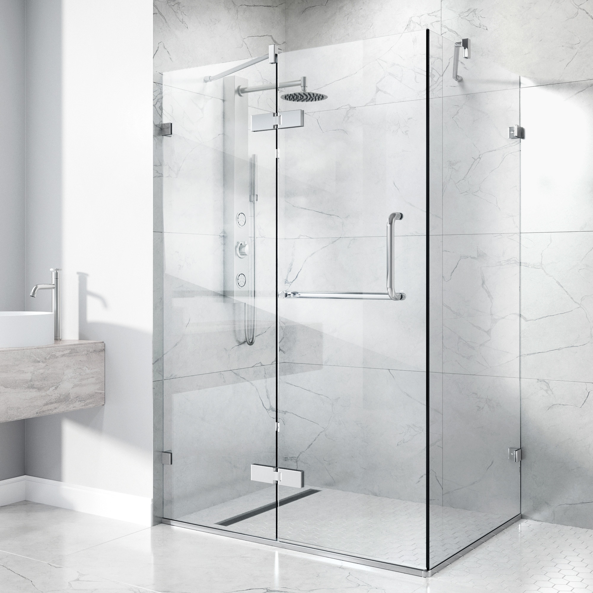 VIGO VG6011CHCL48 Monteray Chrome 46-in W x 73-in H Frameless Corner Hinged Shower Door 3/8-in Thick Clear Glass