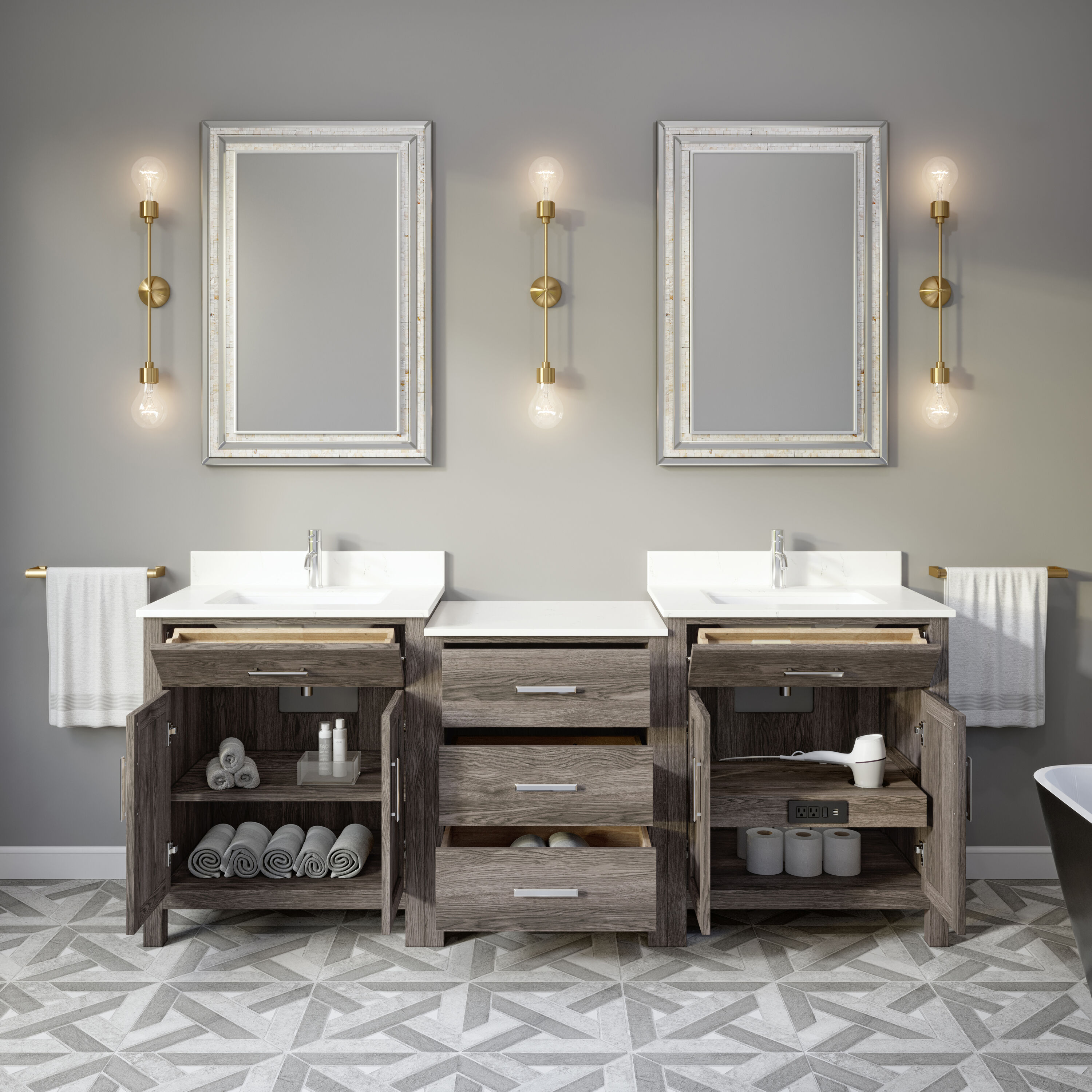 Spa Bathe Kate 84-in French Gray Undermount Double Sink