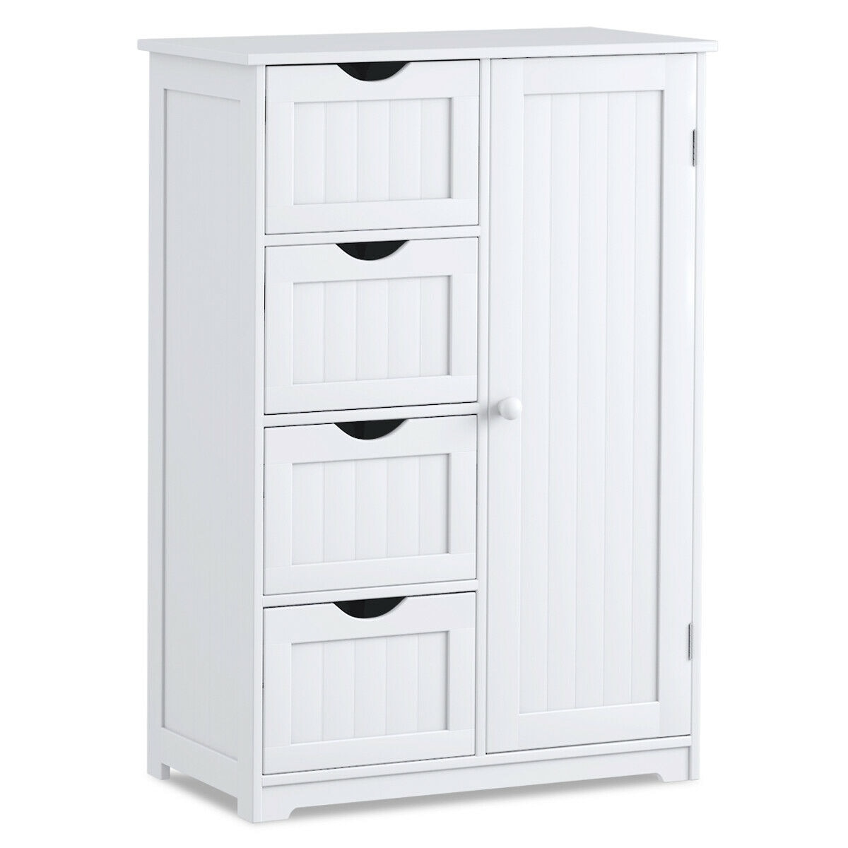 Slickblue Freestanding Accent Cabinet Indoor Wooden Cabinet with 4 Drawers for Bathroom Living Room Office or Bedroom Storage- White