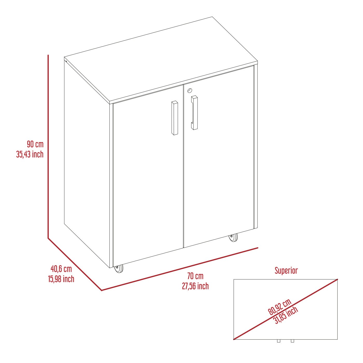CHITA Black Storage Cabinet with 2 Doors and 2 Shelves and Rolling ...