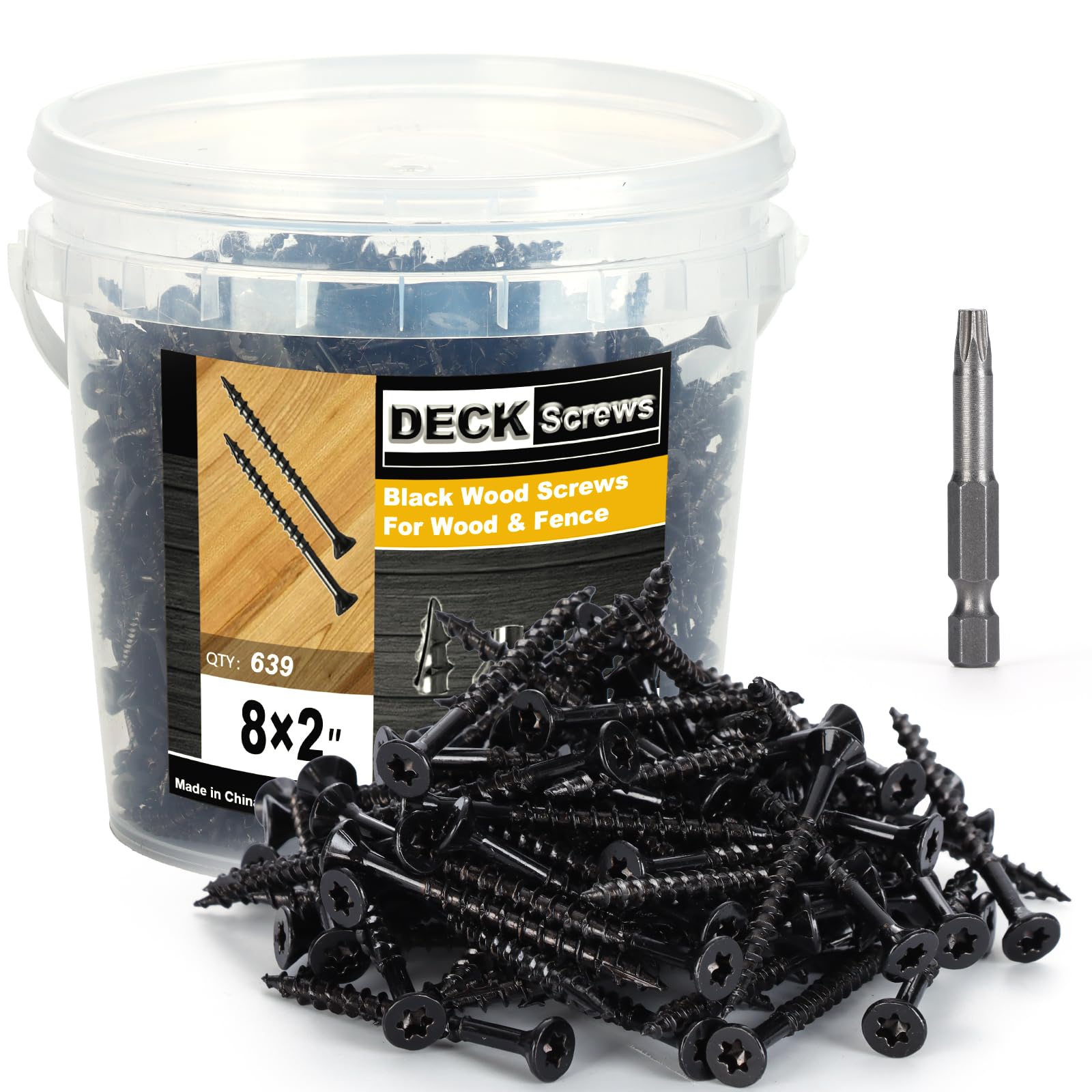 Phewnyzo  Deck Screws Number 8 Size 2 Inch T25 Star Drive Flat Head Black 5lb Pack Approx 639 pcs for Wood Fence and Deck Projects Includes Star