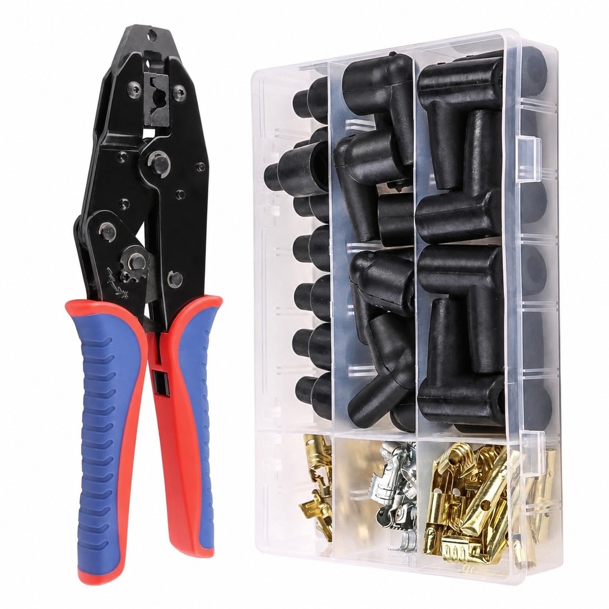 Etokfoks  Hand Crimper Tool Kit with Ergonomic Handles for Spark Plug Wires up to 8 5mm Black 1 Kit