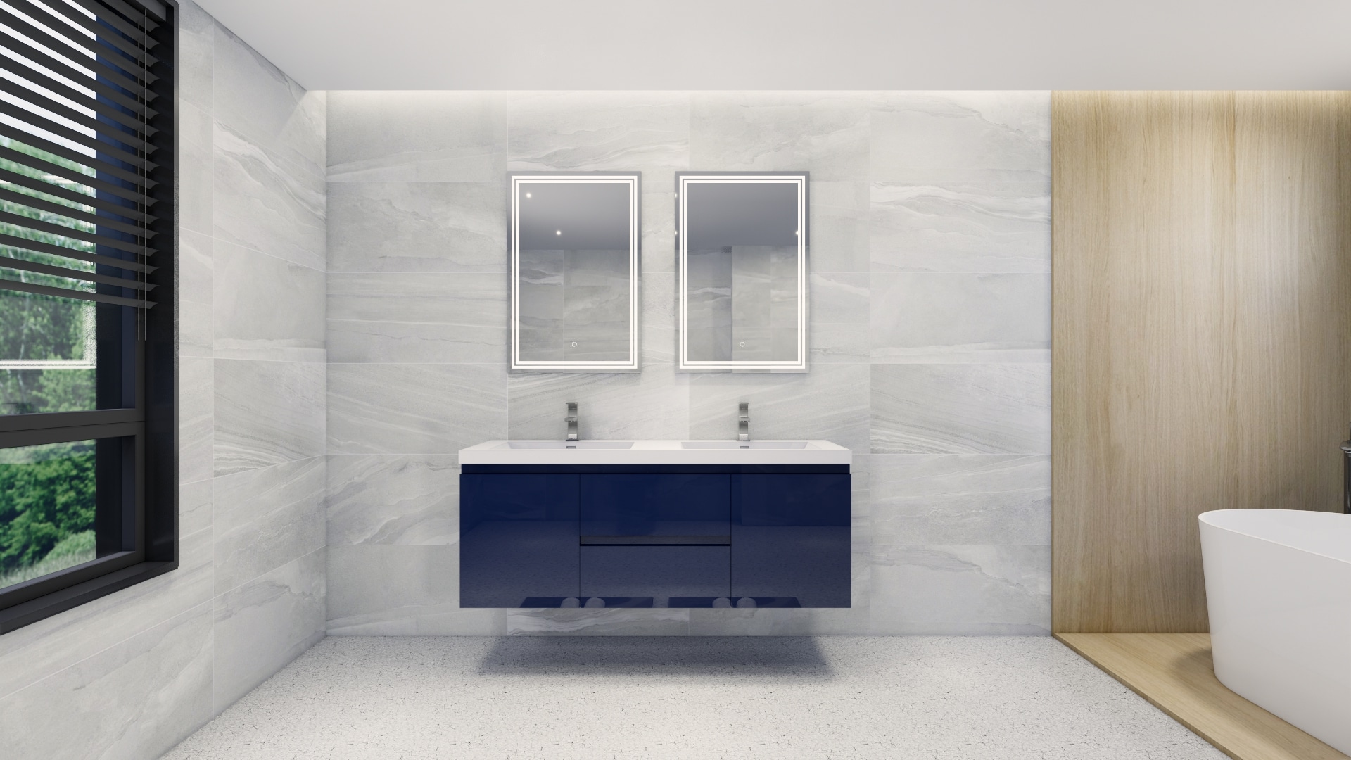 Moreno Bath MOB60D-NB Moreno Bohemia 60-in Night blue Double sink Floating Bathroom Vanity with Pure white Acrylic Top