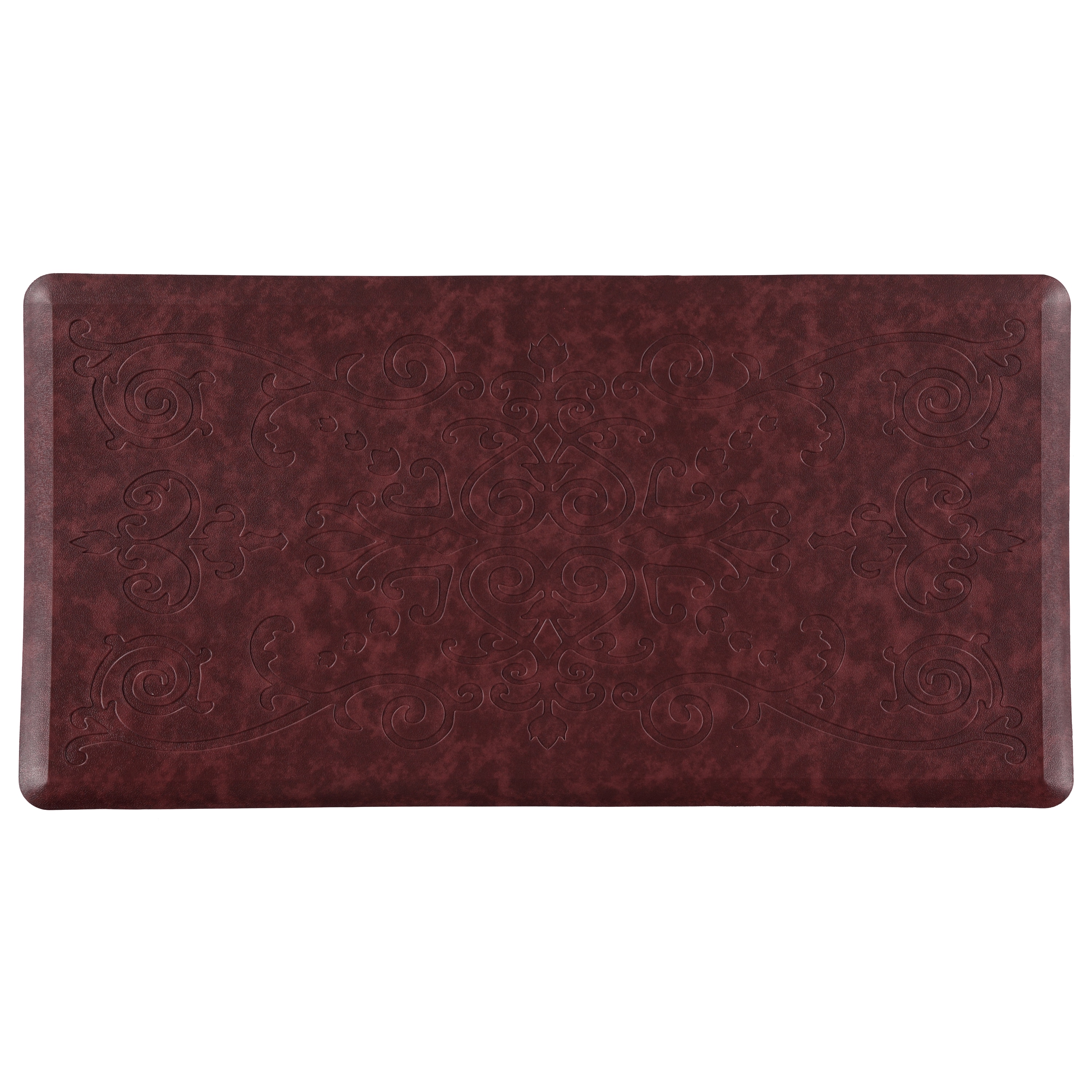 Burgundy Medallion Embossed Anti-Fatigue Kitchen Mat