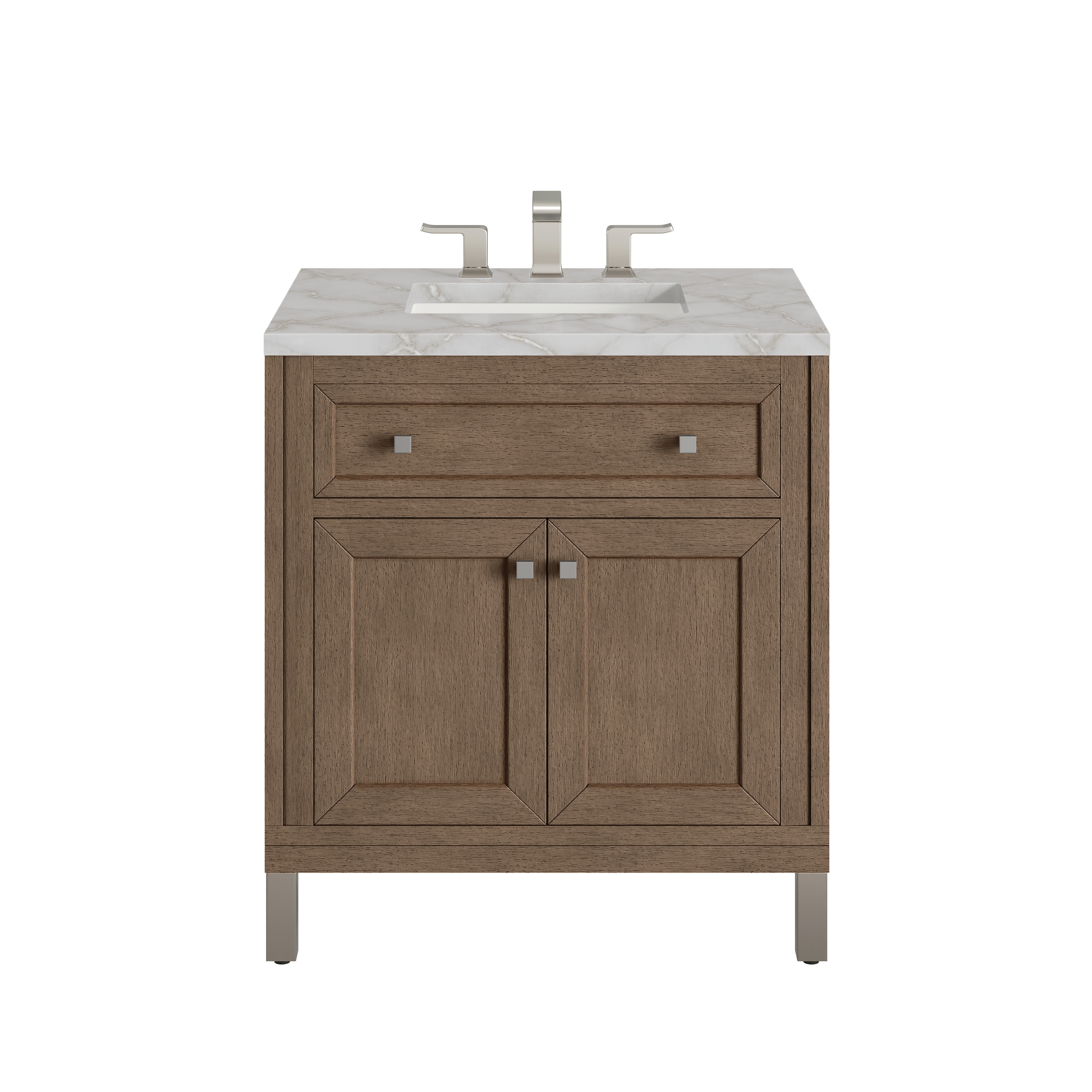 James Martin Vanities 305-V30-WWW-3VSL Chicago 30-in Whitewashed Walnut Undermount Single Sink Bathroom Vanity with Victorian Silver Quartz Top