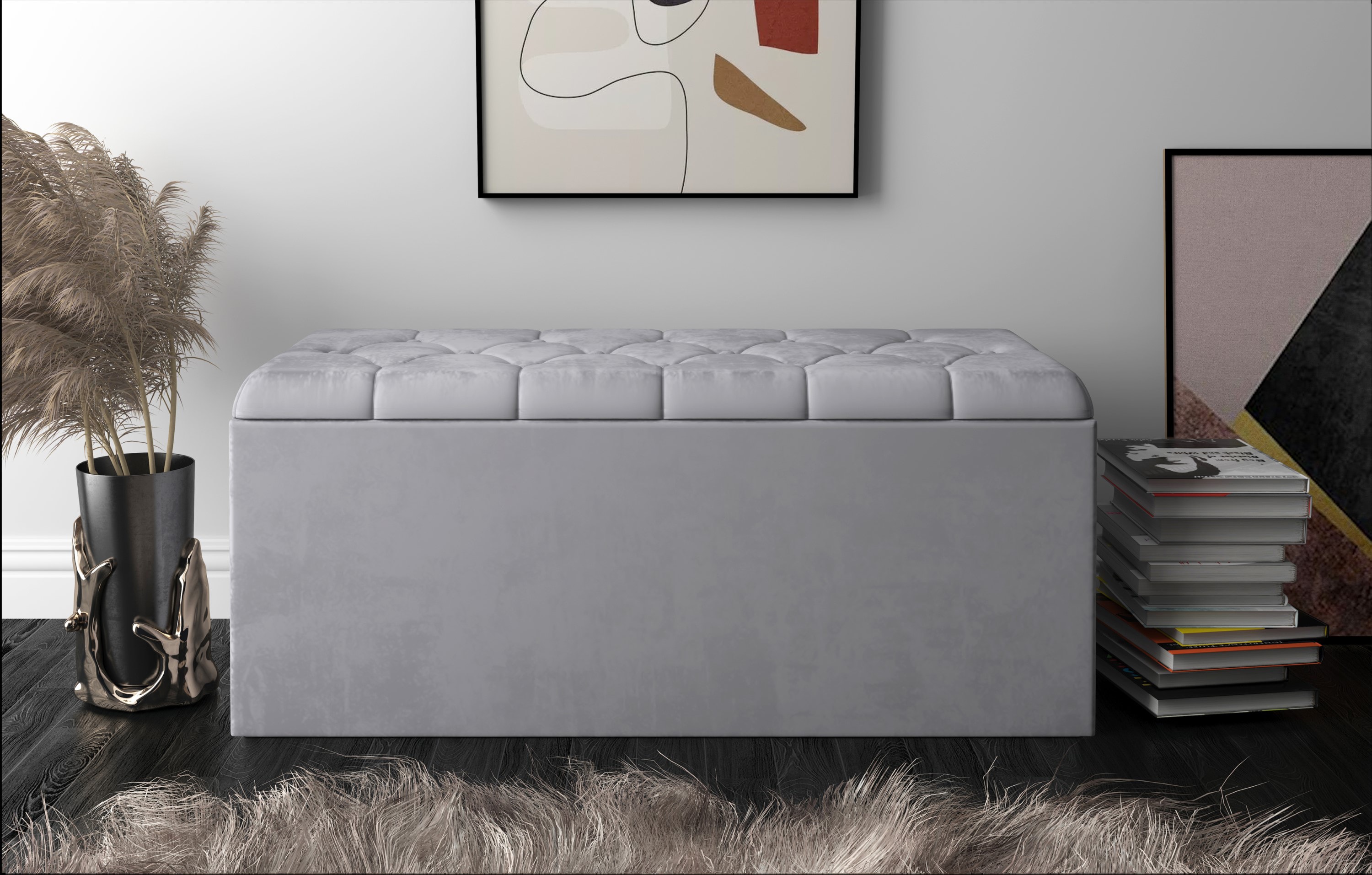 Home Design 10008-011 Athena Modern Silver Gray Storage Bench with Storage 42.1-in x 18.3-in x 18.1-in