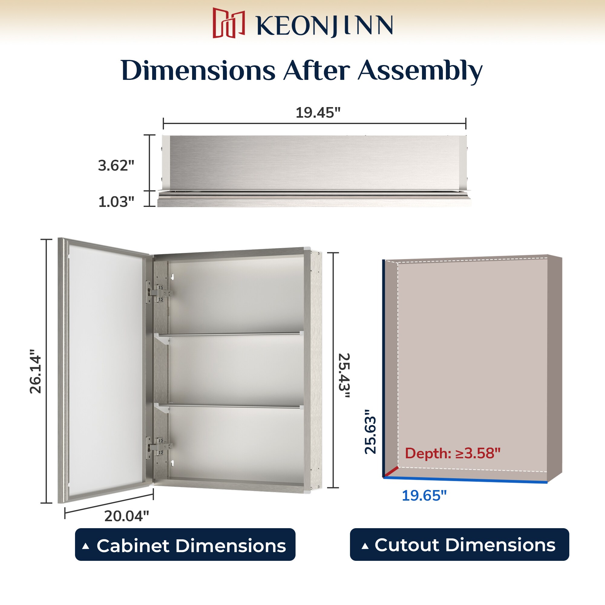 Keonjinn LW-JG-FP-5166-BN Bathroom-Medicine-Cabinets - Thumbnail View #4