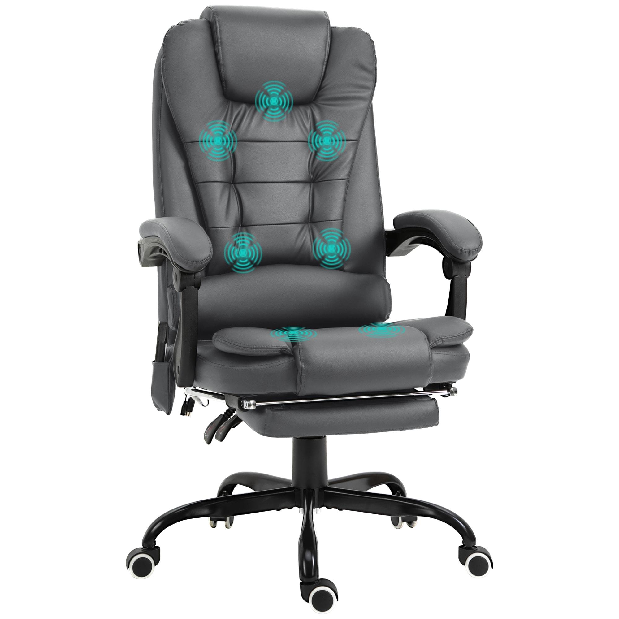 Vinsetto 921-342V81GY 7-Point Vibrating Massage Office Chair High Back Computer Chair with Lumbar Support Footrest Reclining Back Adjustable Height Gray