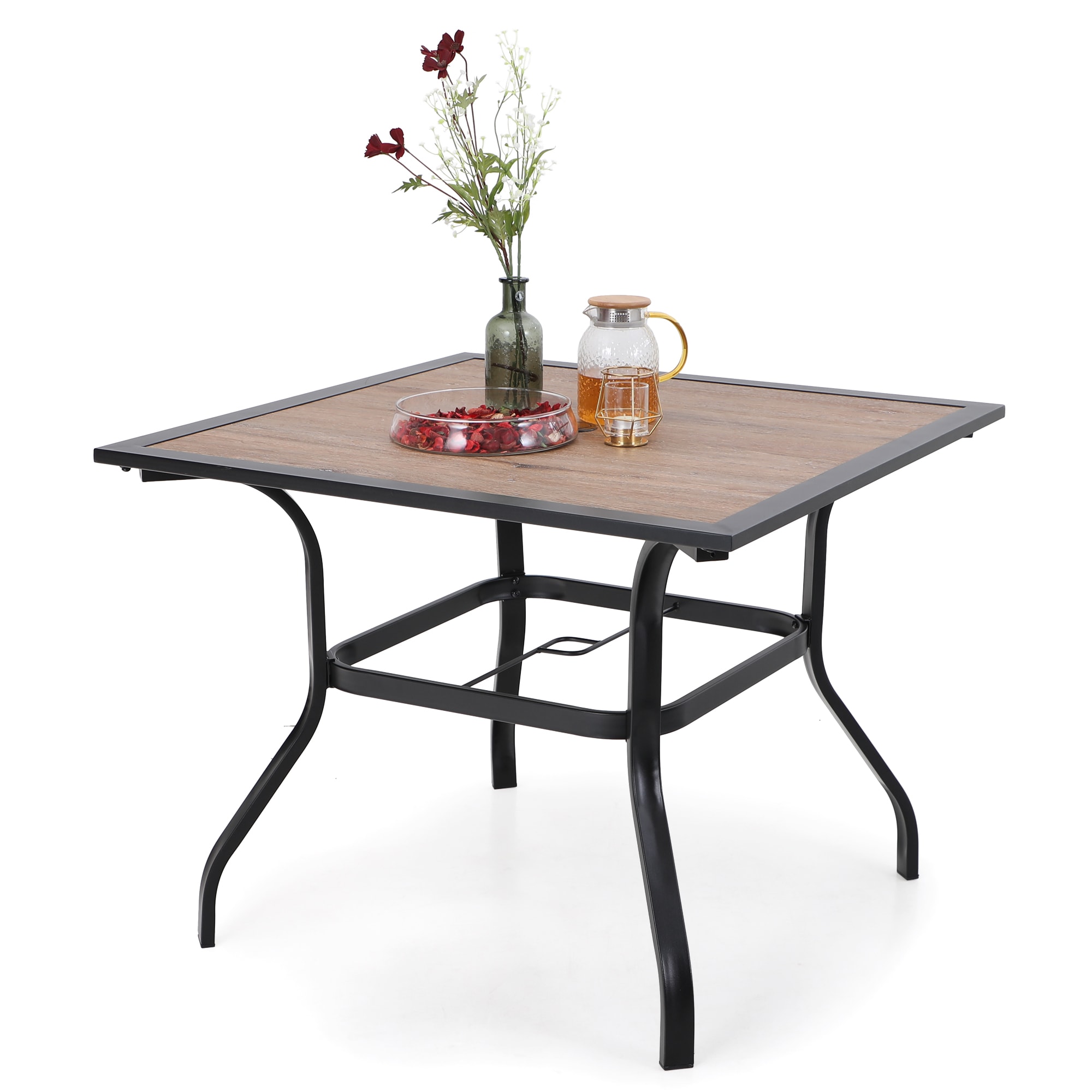 Sunshine Valley E02GF060-5 Steel Patio Table Square Outdoor Dining Table 37-in W x 37-in L with Umbrella Hole