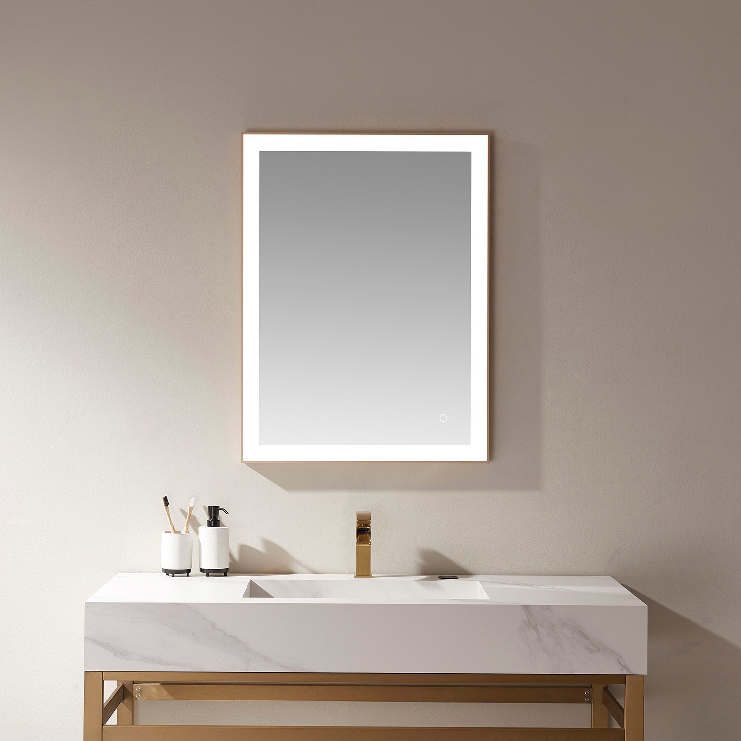 Vinnova 814024R-LED-GF 24-in x 22.9-in Framed Rectangle Dimmable LED Lighted Bathroom Vanity Mirror ( Gold )