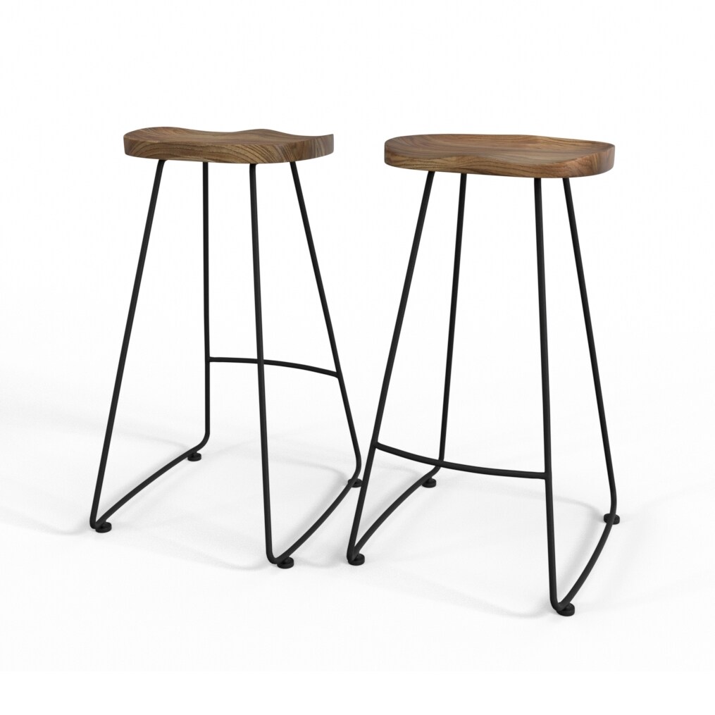 Simpli Home AXCAMB30-NB Amberly Set of 2 Natural/Black 29.53-in H Bar height Metal Bar Stool Back