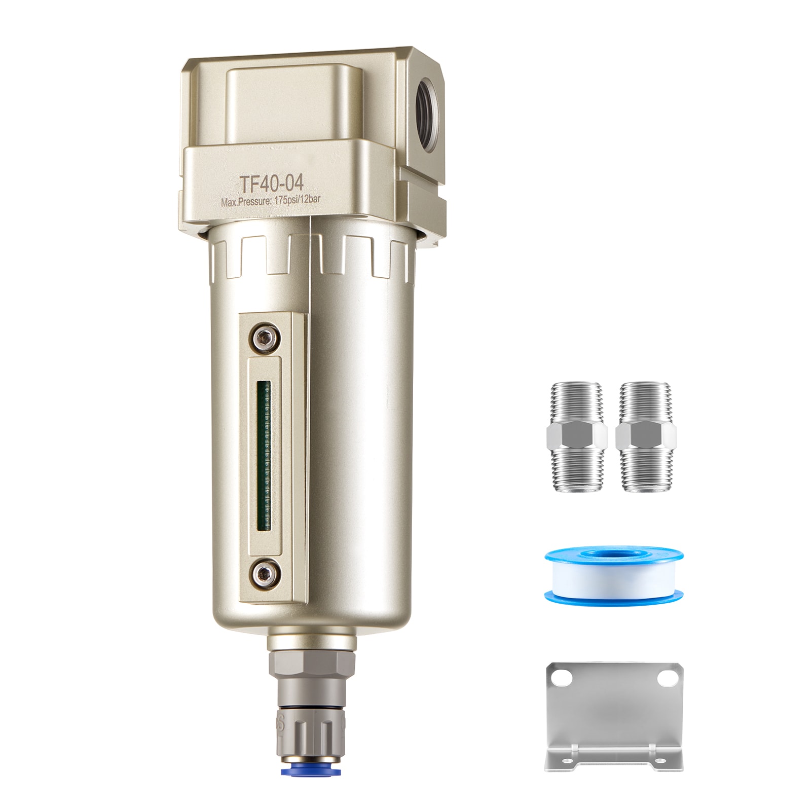 GIVIMO Air Compressor Filter 1/2-in NPT 5-Micron Brass Element Water Separator Auto Drain Airline Dryer 175-PSI Max with Aluminum Alloy Bowl