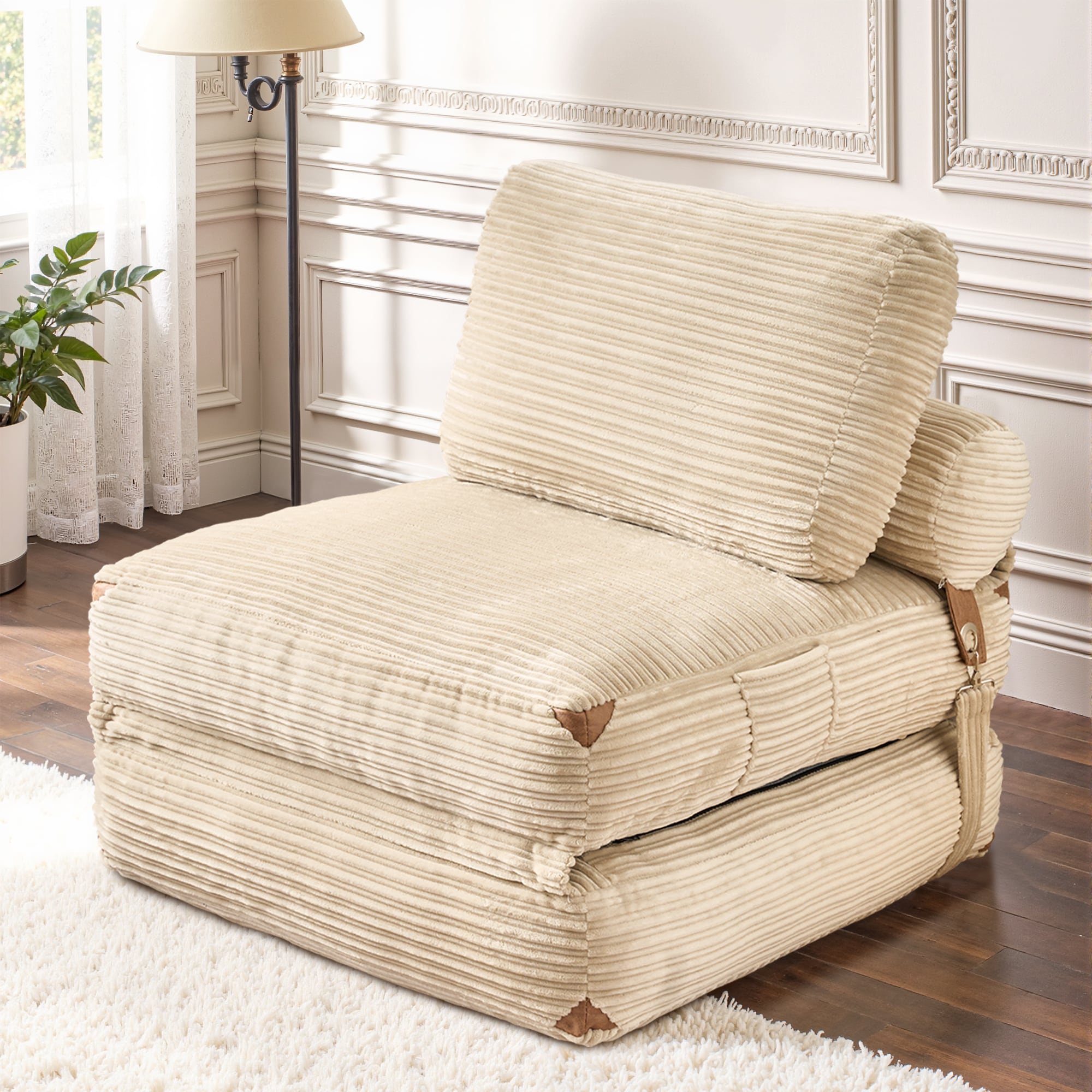 Toject TOMOLLY340 Folding Sofa Bed Convertible Sleeper Chair with Pillow Foldable Mattress with Back Support Portable Fold Out Comfy Floor Lounge for Living Room Bedroom Beige