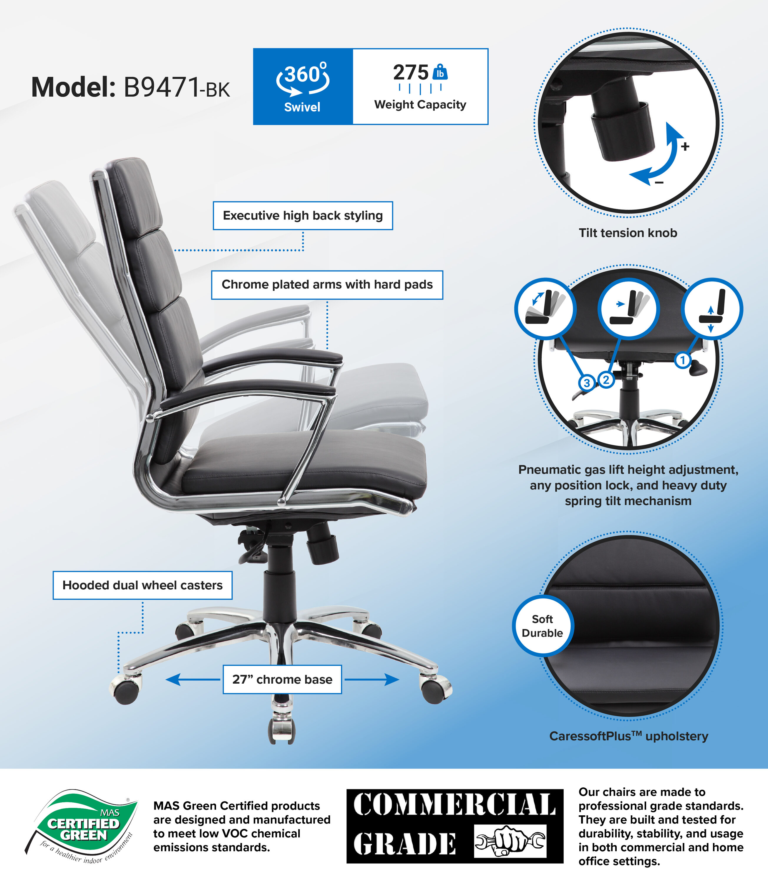 Black High-Back Leather Executive Swivel Office Chair