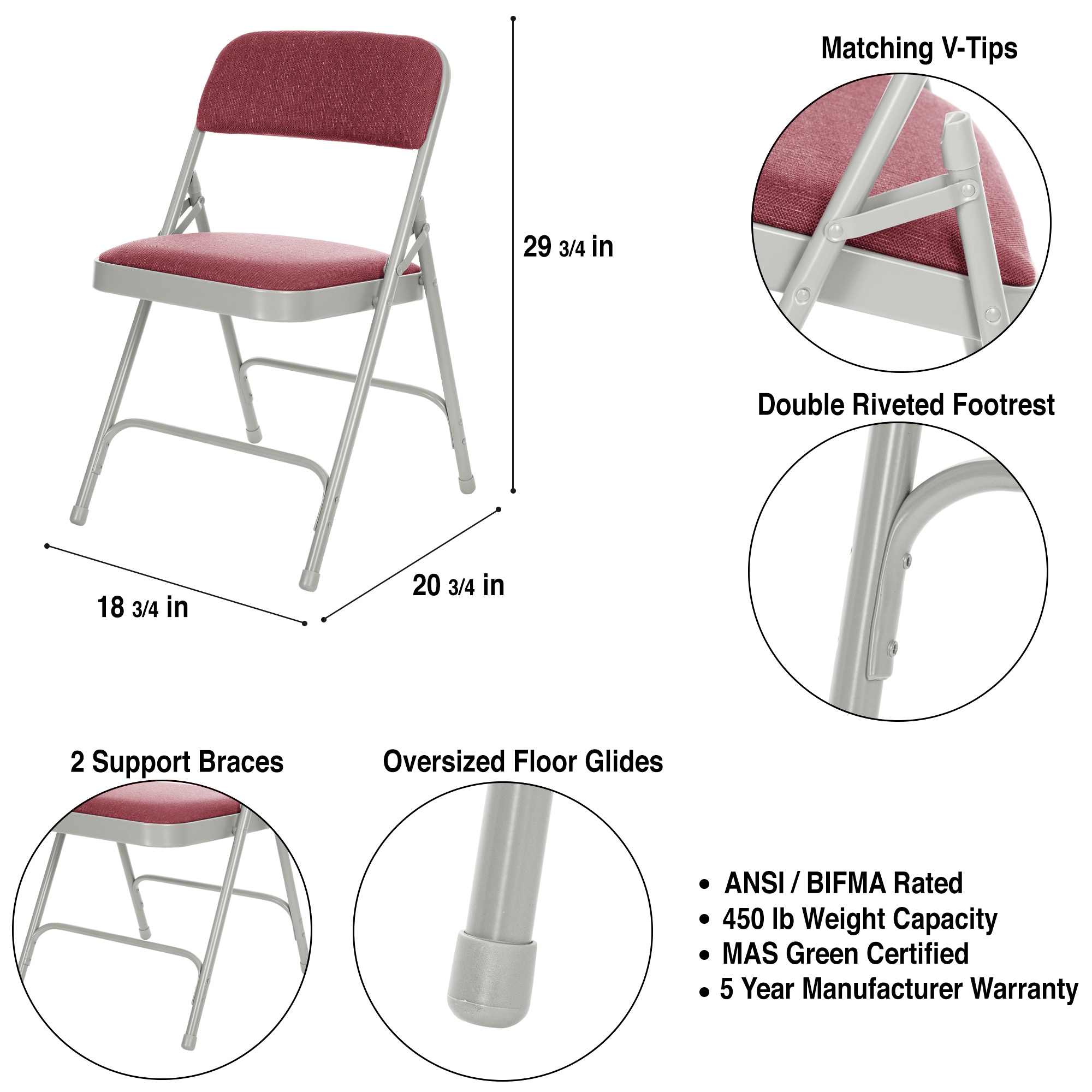 Burgundy Upholstered Metal Folding Arm Chair Set of 4