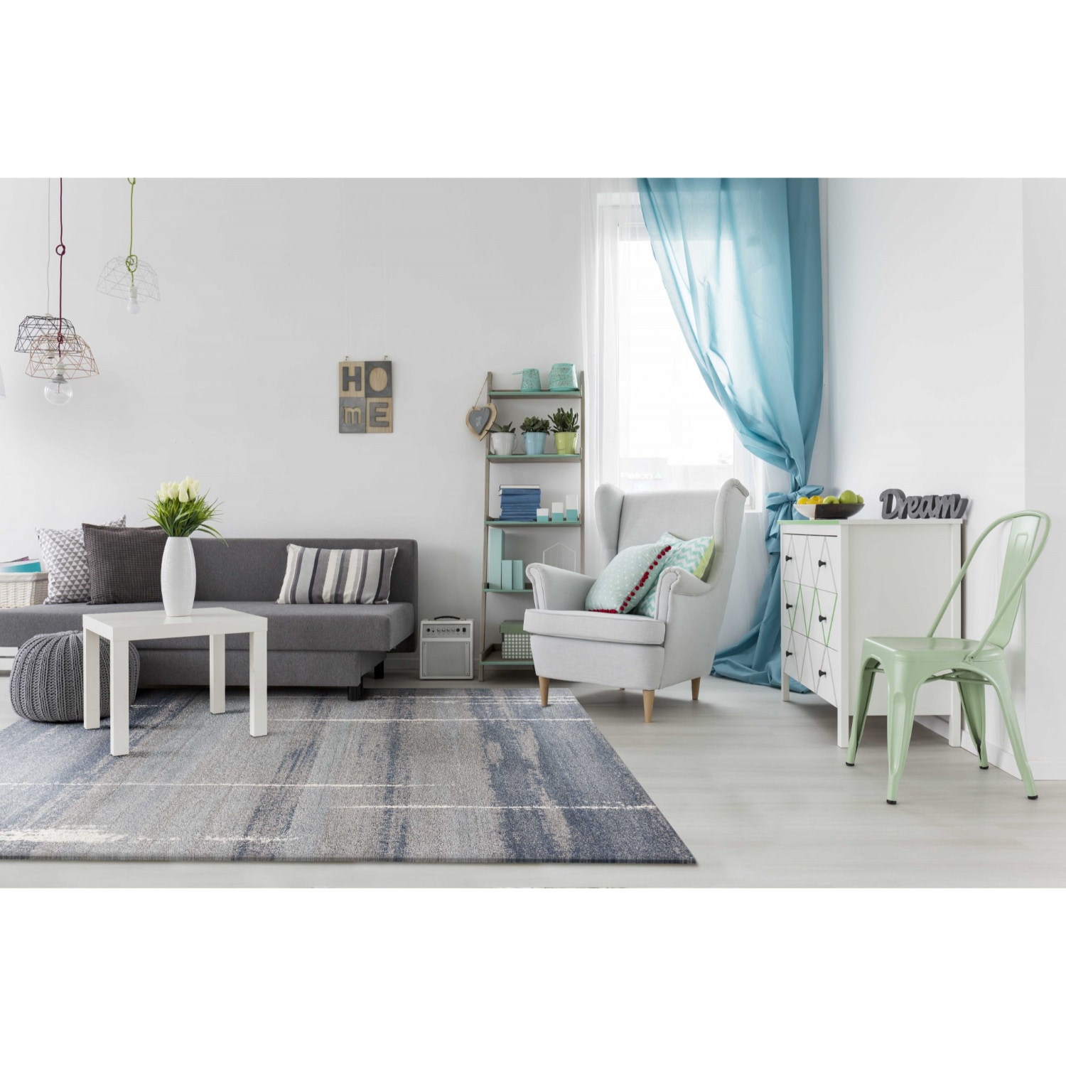 HomeRoots 352693 Bernadette 5 X 8 (ft) Rag Blue Gray Indoor Distressed/Overdyed Area Rug