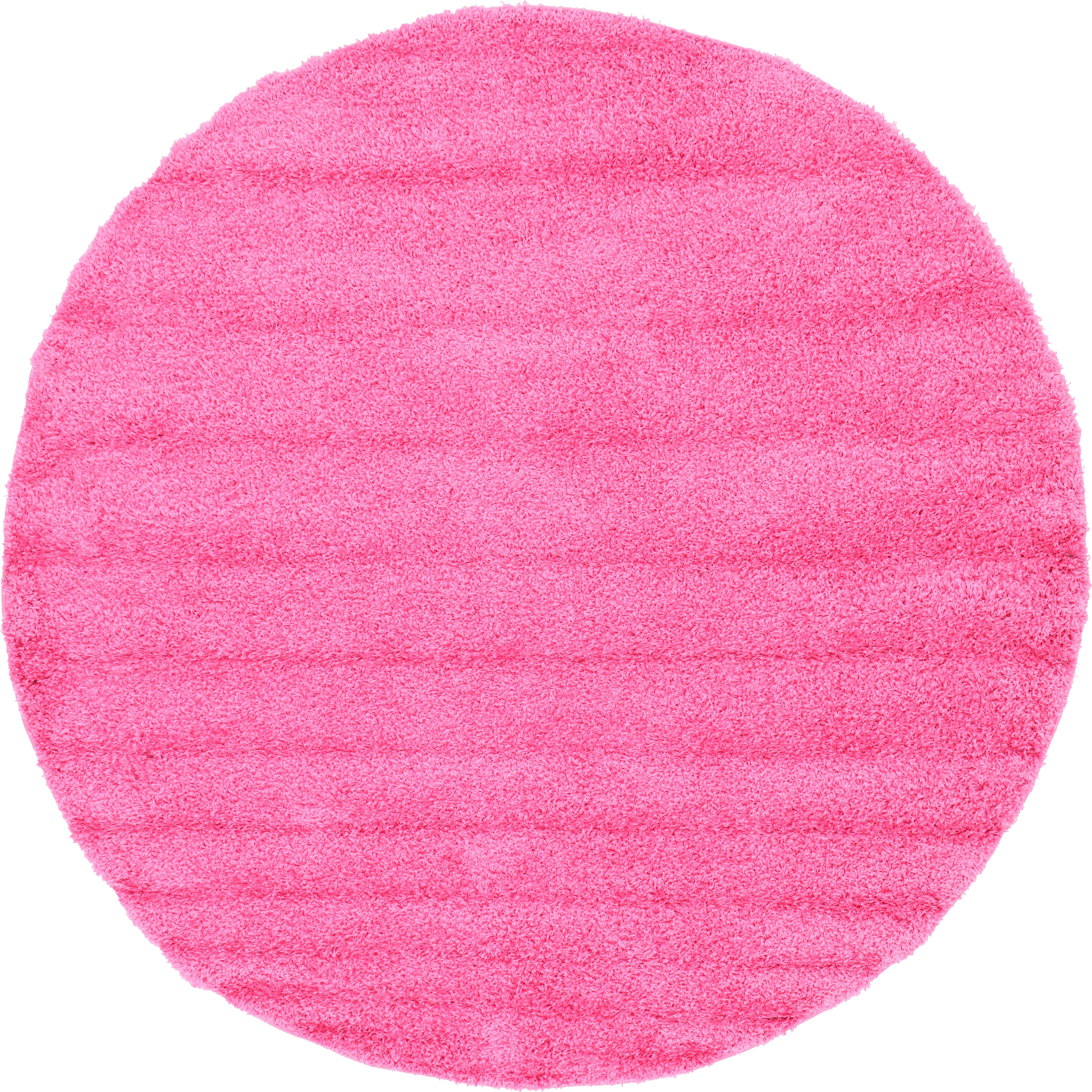 Round Pink Shag Washable Kids Area Rug