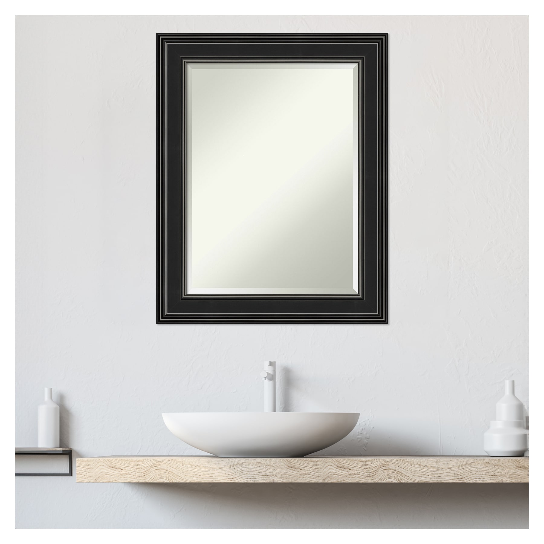 Ridge Black Silver-Edged 29.75" x 23.75" Rectangular Polystyrene Framed Wall Mirror